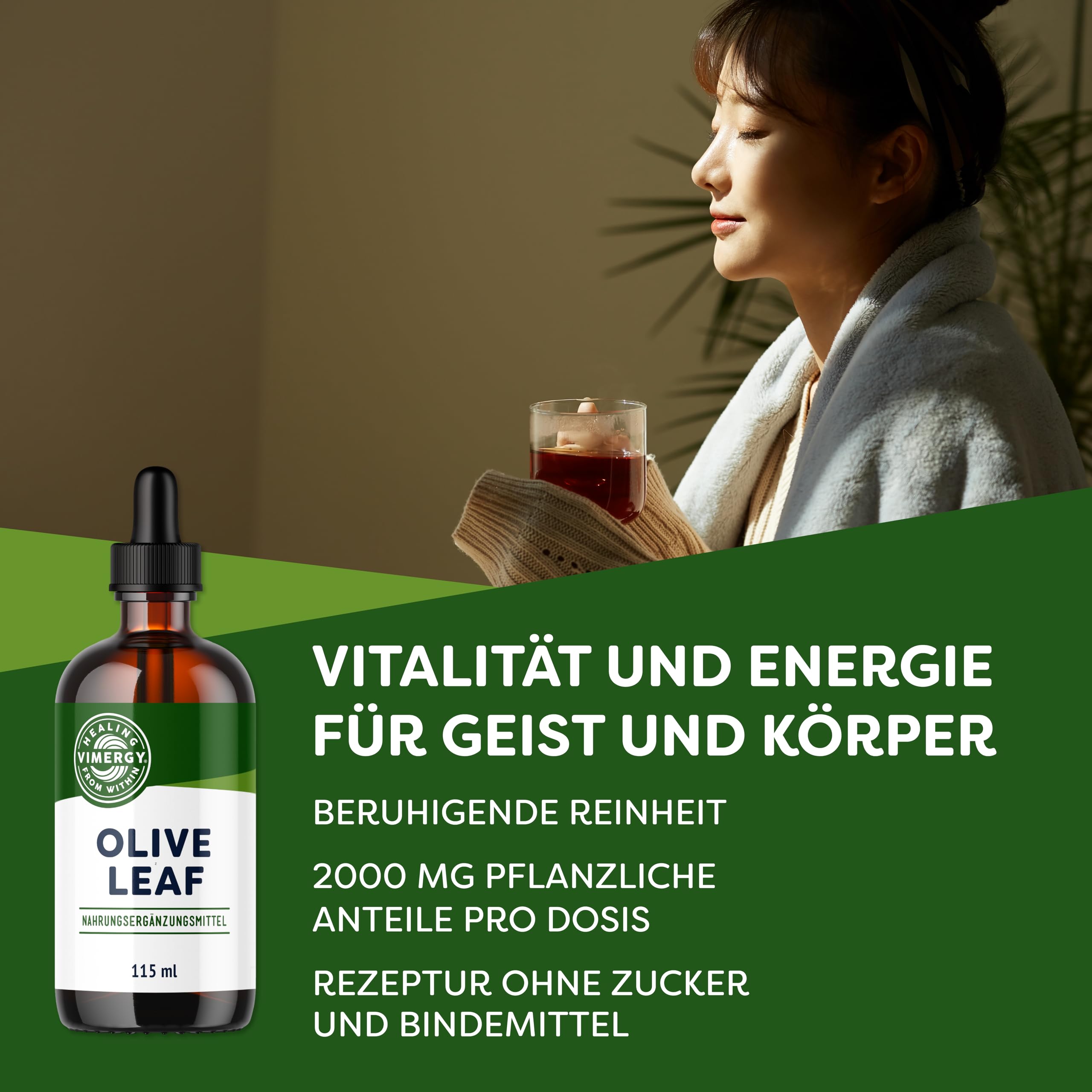 Vimergy Olivenblatt, 57 Einnahmen – Olivenblattextrakt Flüssig – Olivenblattextrakt – Vegane Nahrungsergänzung -– Ohne Zucker oder Bindemittel – Gentechnik- und Glutenfrei (115 ml)