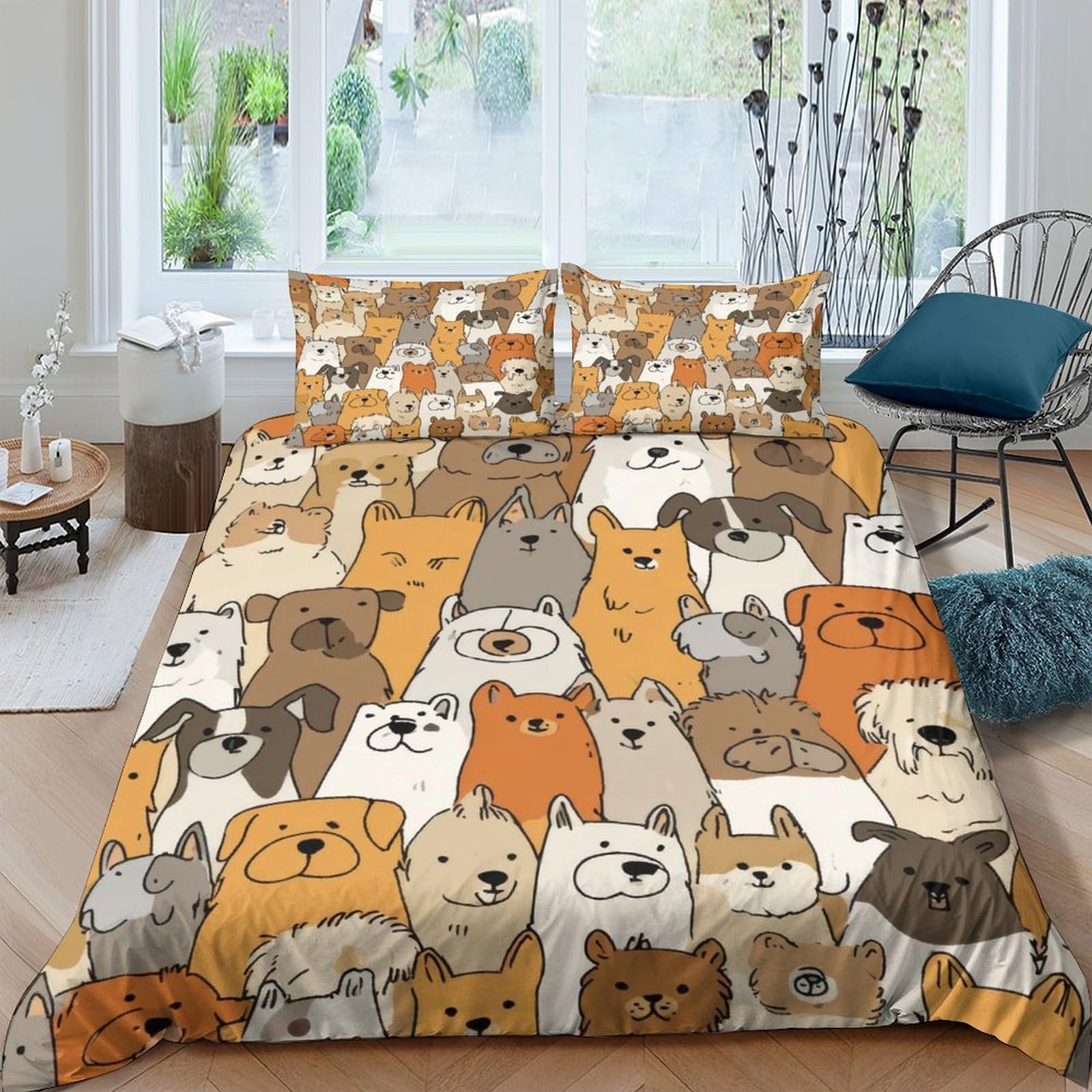 XFKLYNVCJ 3D Printed Dog Illustrations Duvet Cover Brushed Microfiber Cartoon Animal Comforter Cover Stain Resistant Durable for Student Accommodation University Dorm Use King（220x240cm）