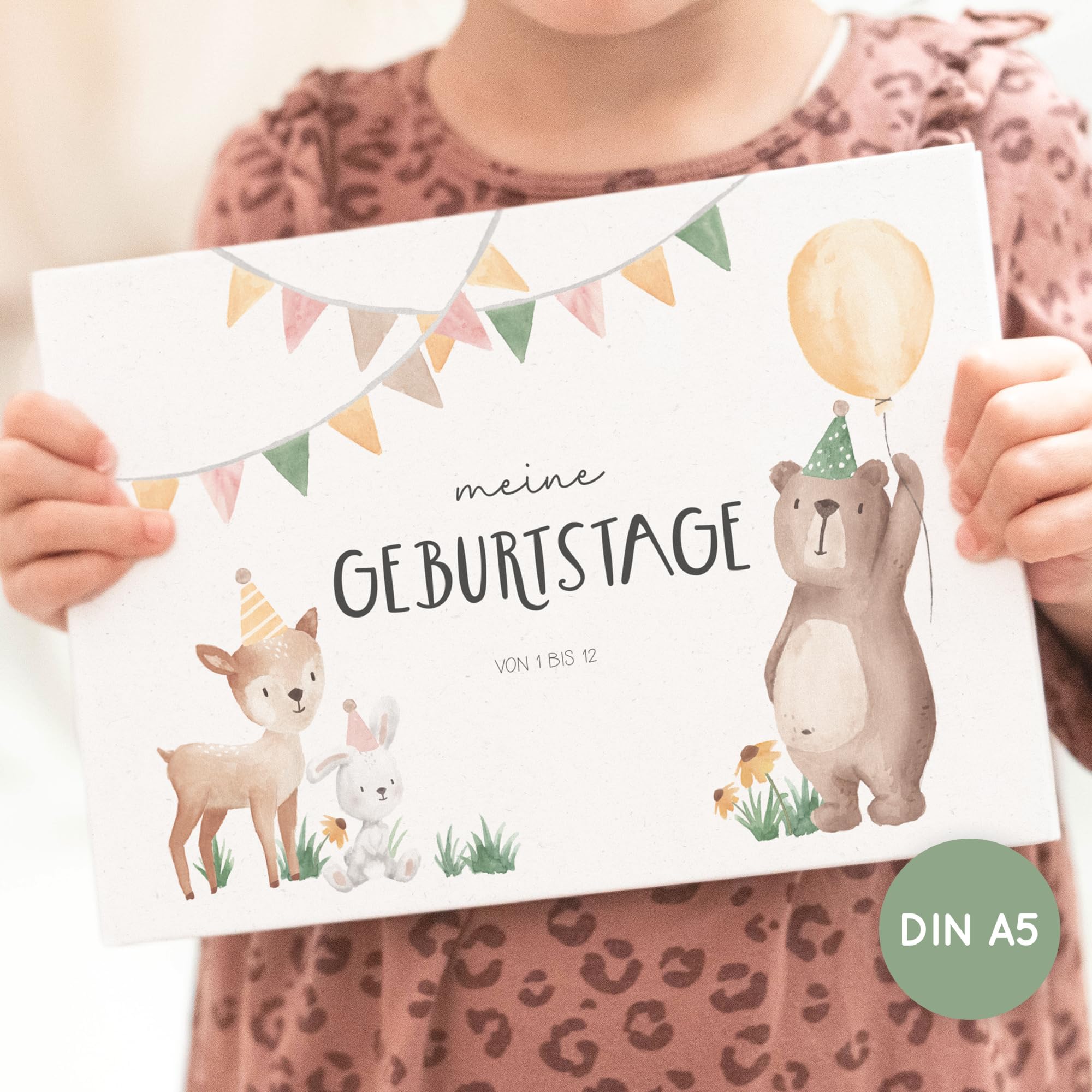 Geburtstagsbuch Erinnerungsalbum – Meine Geburtstage von 1 bis 12, Geschenk zum 1 Geburtstag für Mädchen und Jungs, DIN A5