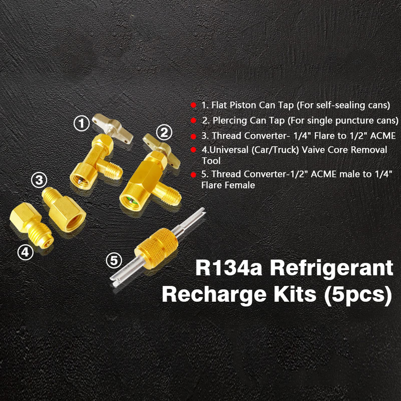 Vanne de Robinet Auto-scellante R134A avec Poignée en T, Adaptateur de Pompe à Vide, Raccord en Laiton pour Climatisation Automobile, Kit de Distribution de Réfrigérant