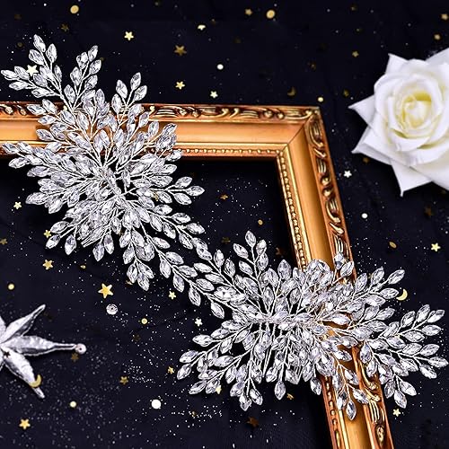 Miniatura 4 de HAIPEI Peine de boda para novia, tocado de boda para novia, diadema de boda con diamantes de imitación, accesorios de cabello de cristal para