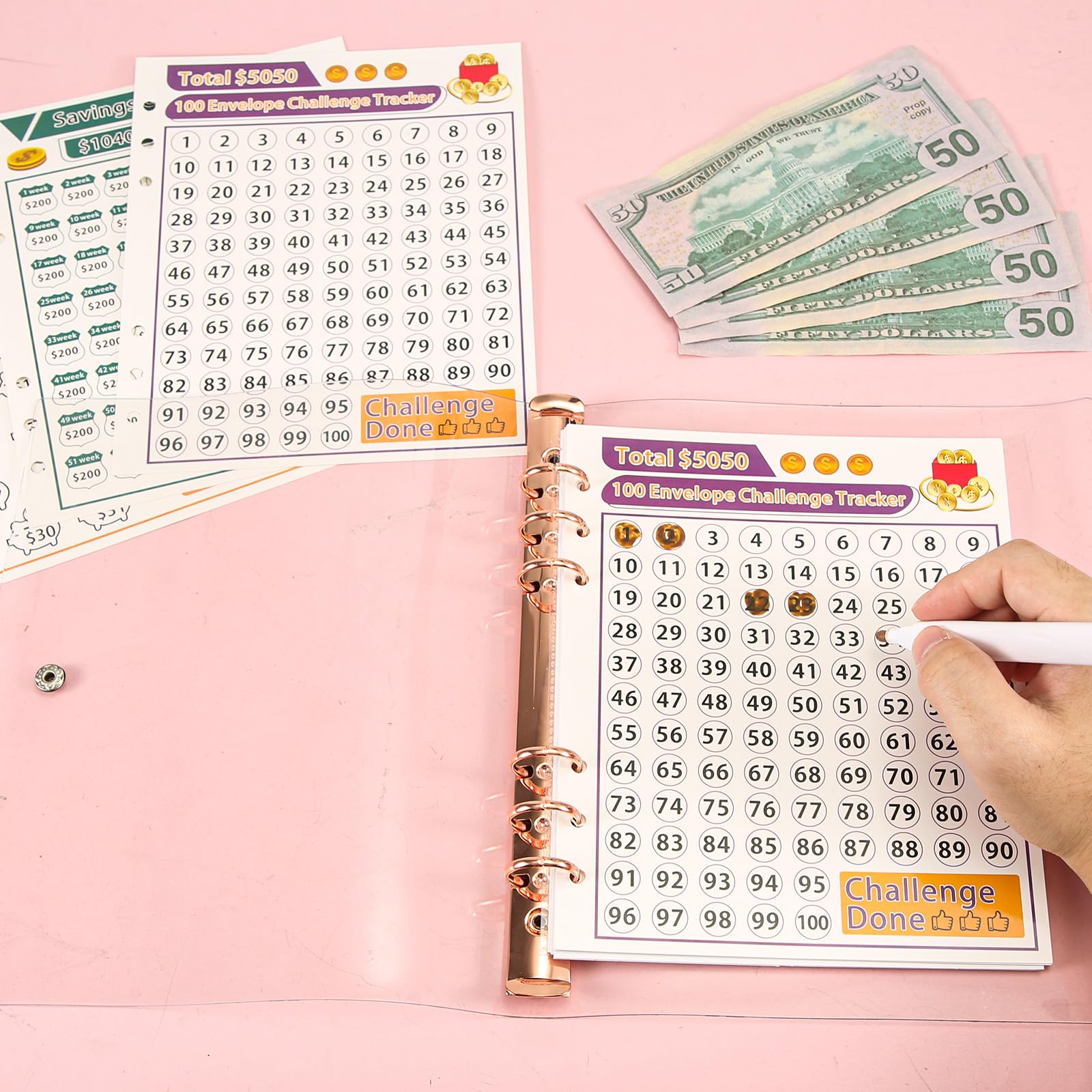 BOXOB 15pcs Trackers De Classeur De Défi D'Économie D'Argent Pour