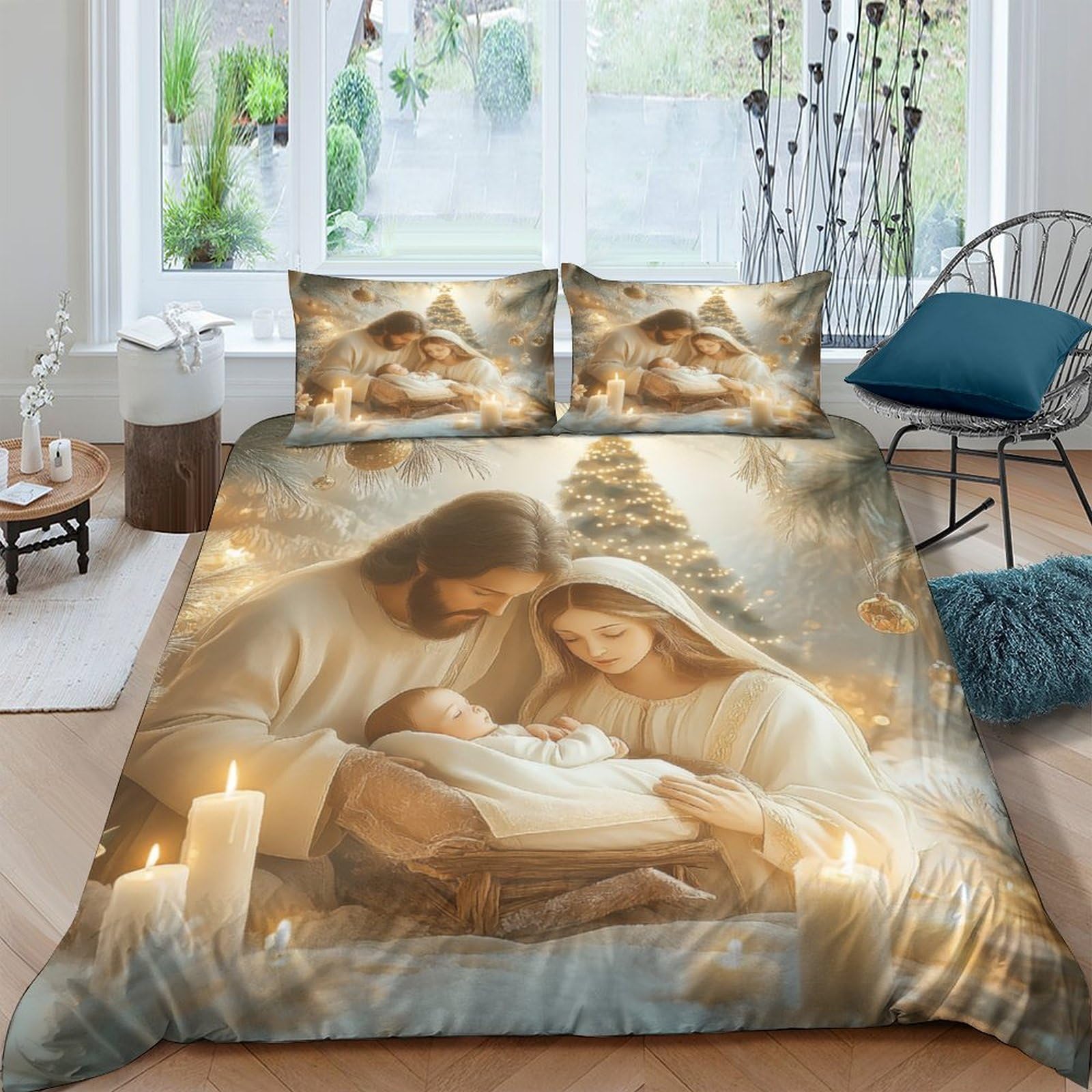 Housse de Couette Noël Douce contre les Allergies Lit Simple 140x200