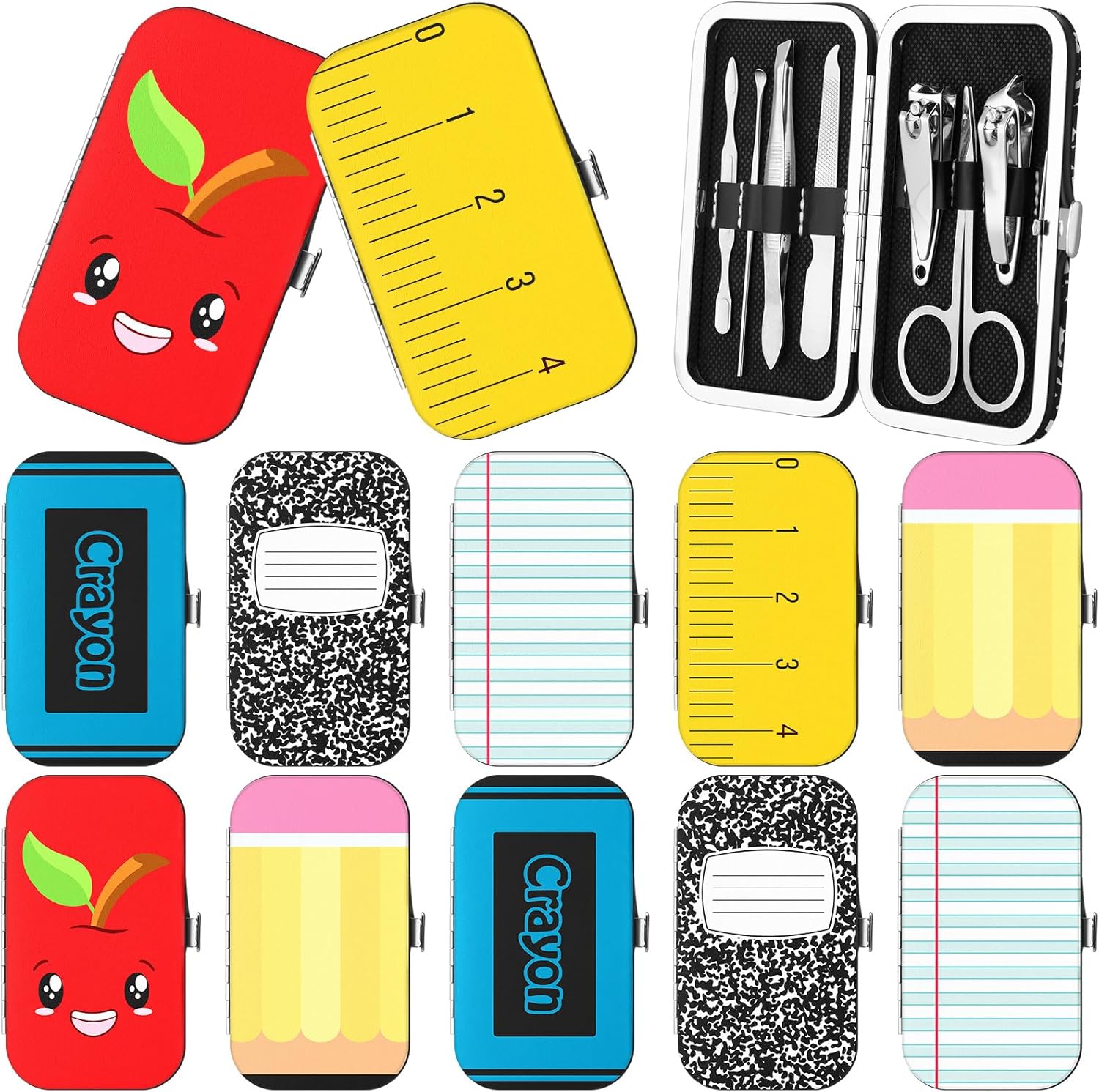 12 Sets Back to School Teacher Gifts Manicure Sets for Teacher Student Composition Notebook Stainless Steel Nail Clipper Bulk for First Day of School Classroom Prize Gifts