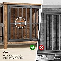 Vista 8 de Lulive Mueble de jaula para perros, jaula de madera para perros de interior con cuencos ajustables de 360° y altura, muebles de doble puerta