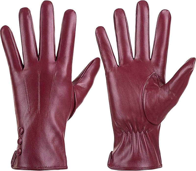 ISHISBEB Guantes de cuero para mujer Guantes cálidos de invierno Pantalla táctil Forro de lana cálida Guantes de conducción para mensajes de texto