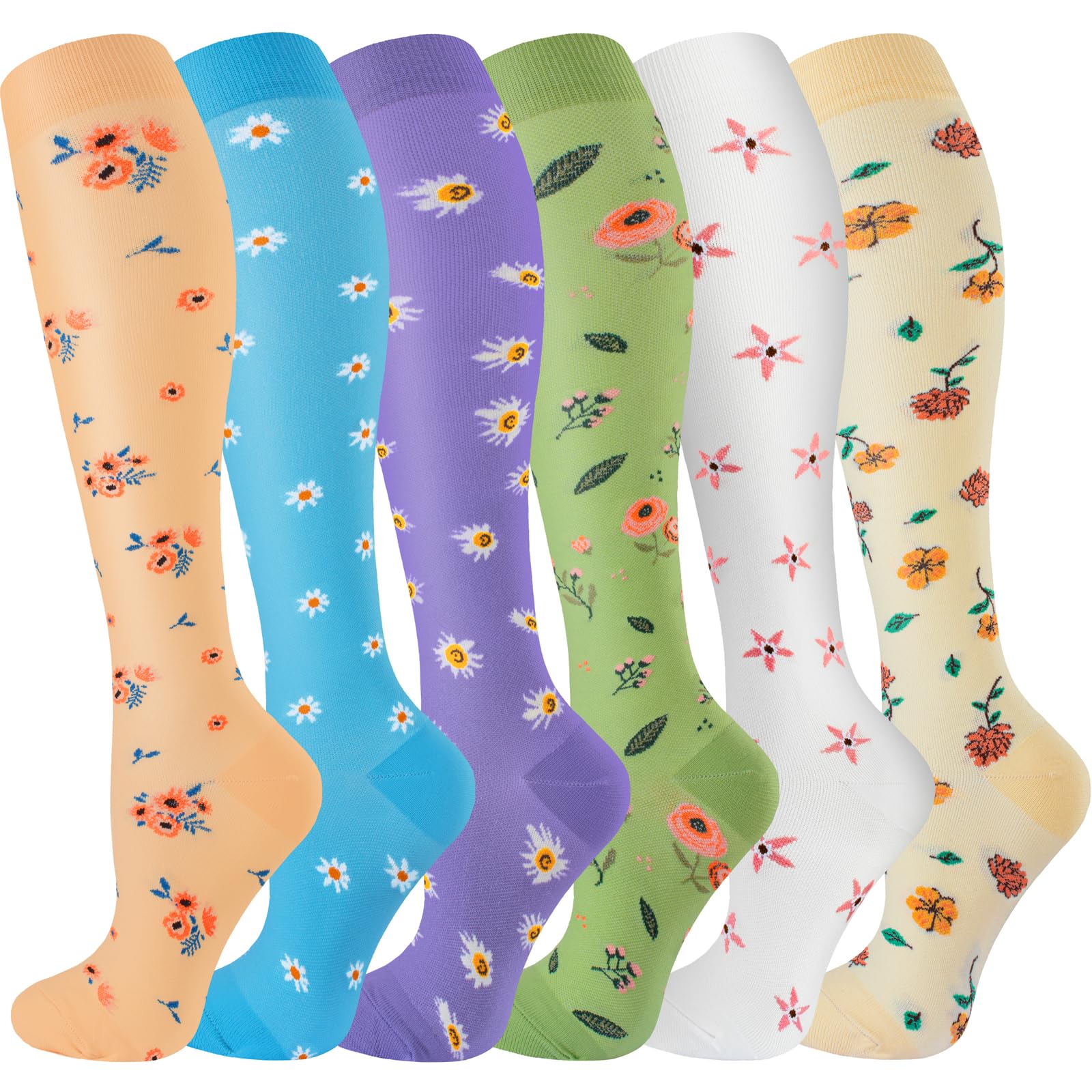 cerpite Compression Socks for Women &amp; Men 6 Pairs Knee High Compression Socks 20-30 mmhg Best for Running,Nurse,Travel