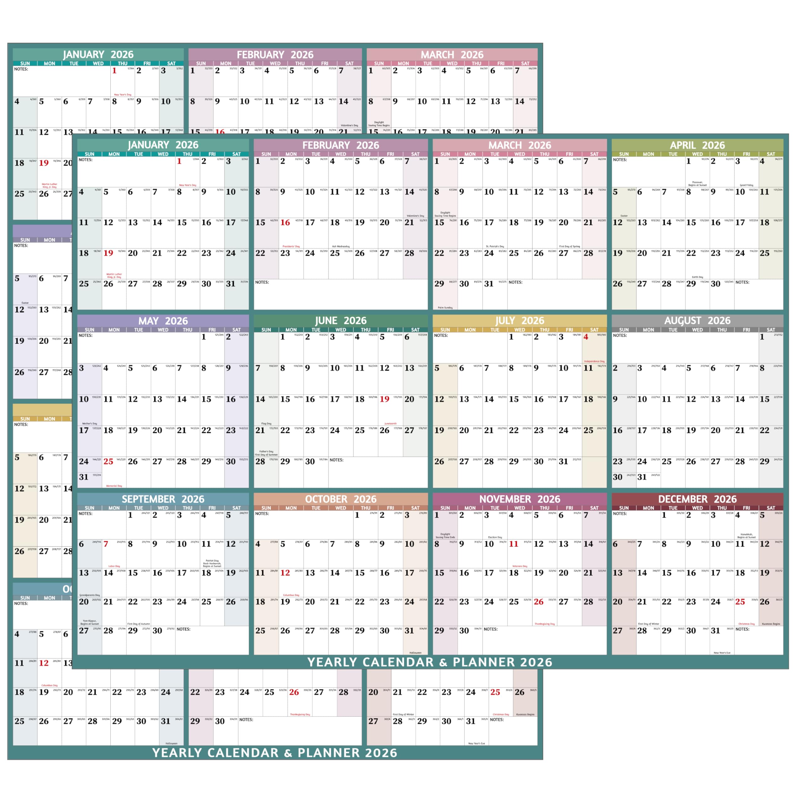 2026 Dry Erase Calendar – Large Yearly Wall calendar 2026, 38.19'' x 25.2'', 2-Side Reversible Calendar 2026, Vertical/Horizontal, Jan 2026 – Dec 2026, 2026 Wall Calendar with Notes, Stickers - Multi