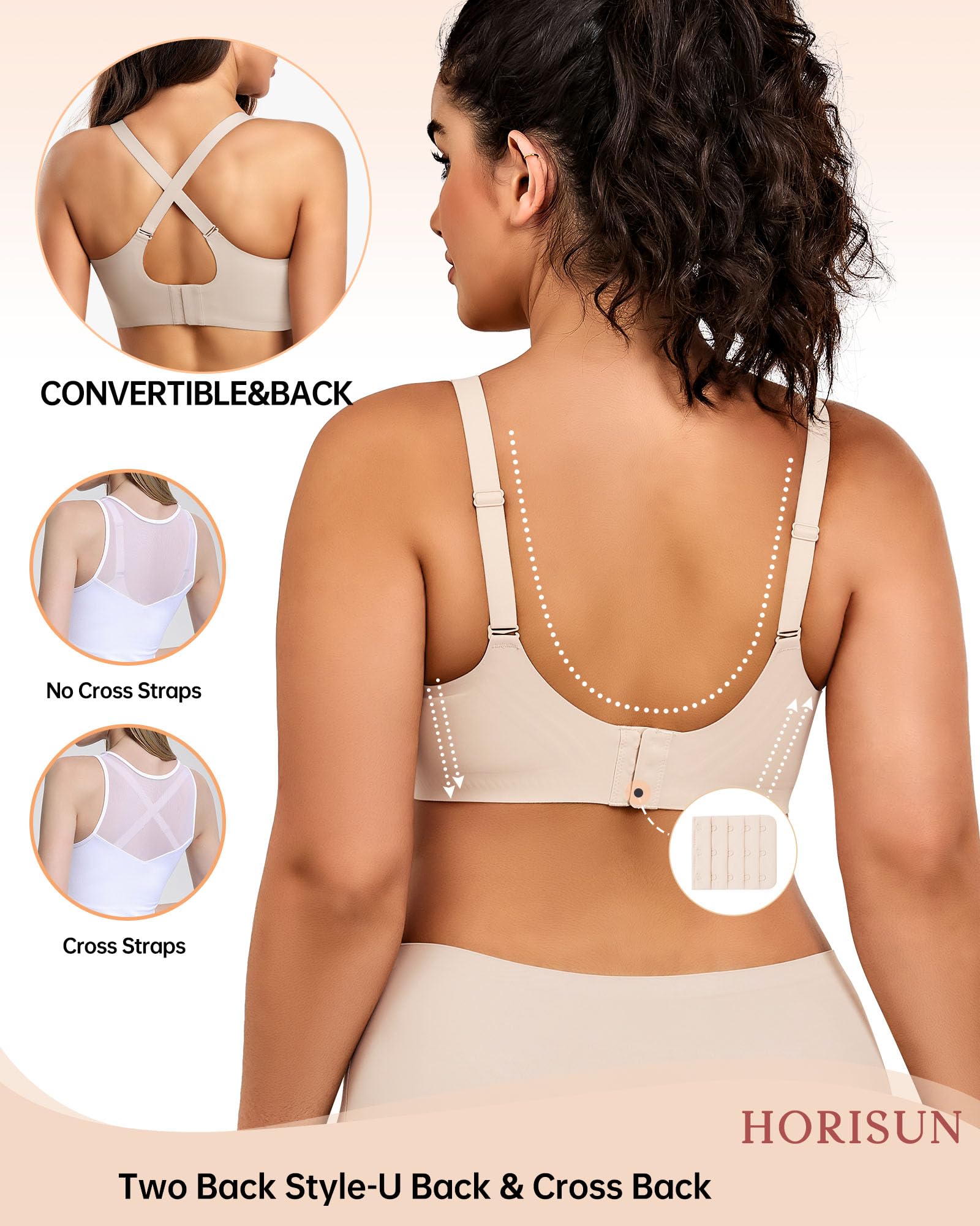 HORISUN Bügelloser BH Damen, Nahtlos 3D Jelly Strip, Push up mit starker Halt, Anti-Achselbeulen, Ideal für Schlaf, Yoga & Alltag