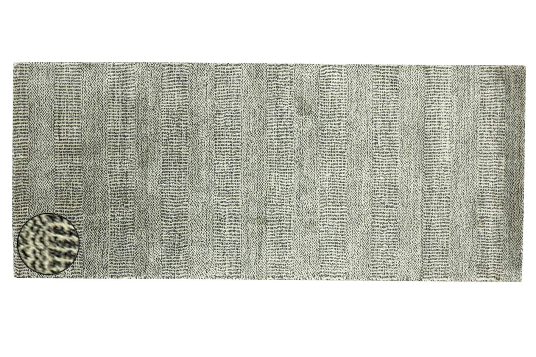 Tapis de couloir Gabbeh tissé main d'exception gris 80x340 cm prestige artisanal