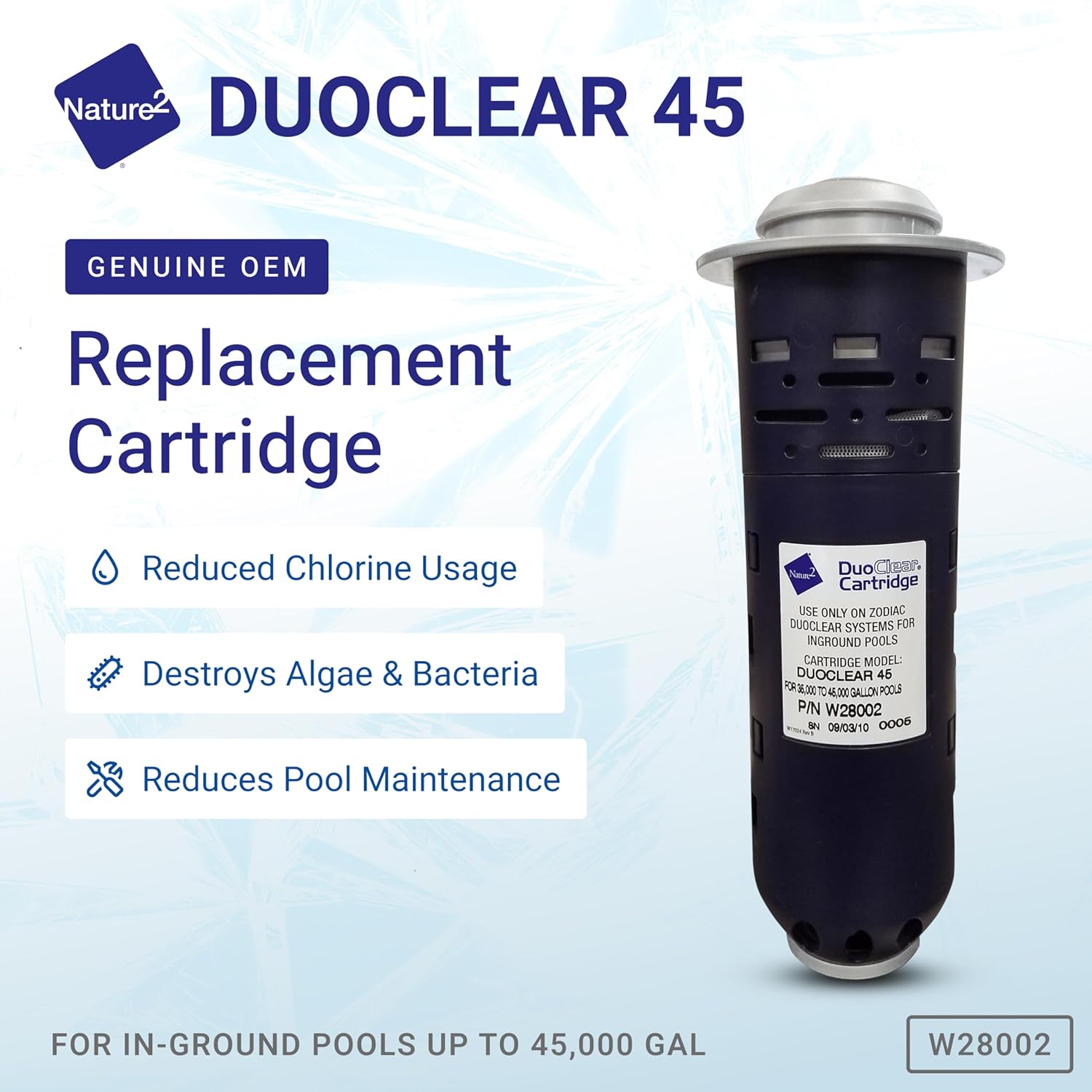 Nature2 DuoClear 45 Mineral Cartridge for Inground Pools up to 45,000 Gallons | Cartridge for DuoClear Salt Chlorinators & Nature2 Fusion Pool sanitization Systems | Replacement Pool Filter Cartridge