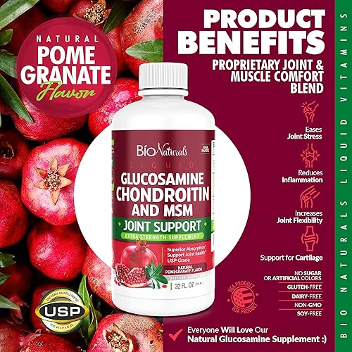 Miniatura 4 de Bio Naturals Glucosamina líquida condroitina MSM suplemento de grado farmacéutico con ácido hialurónico - Soporte articular de máxima resistencia -