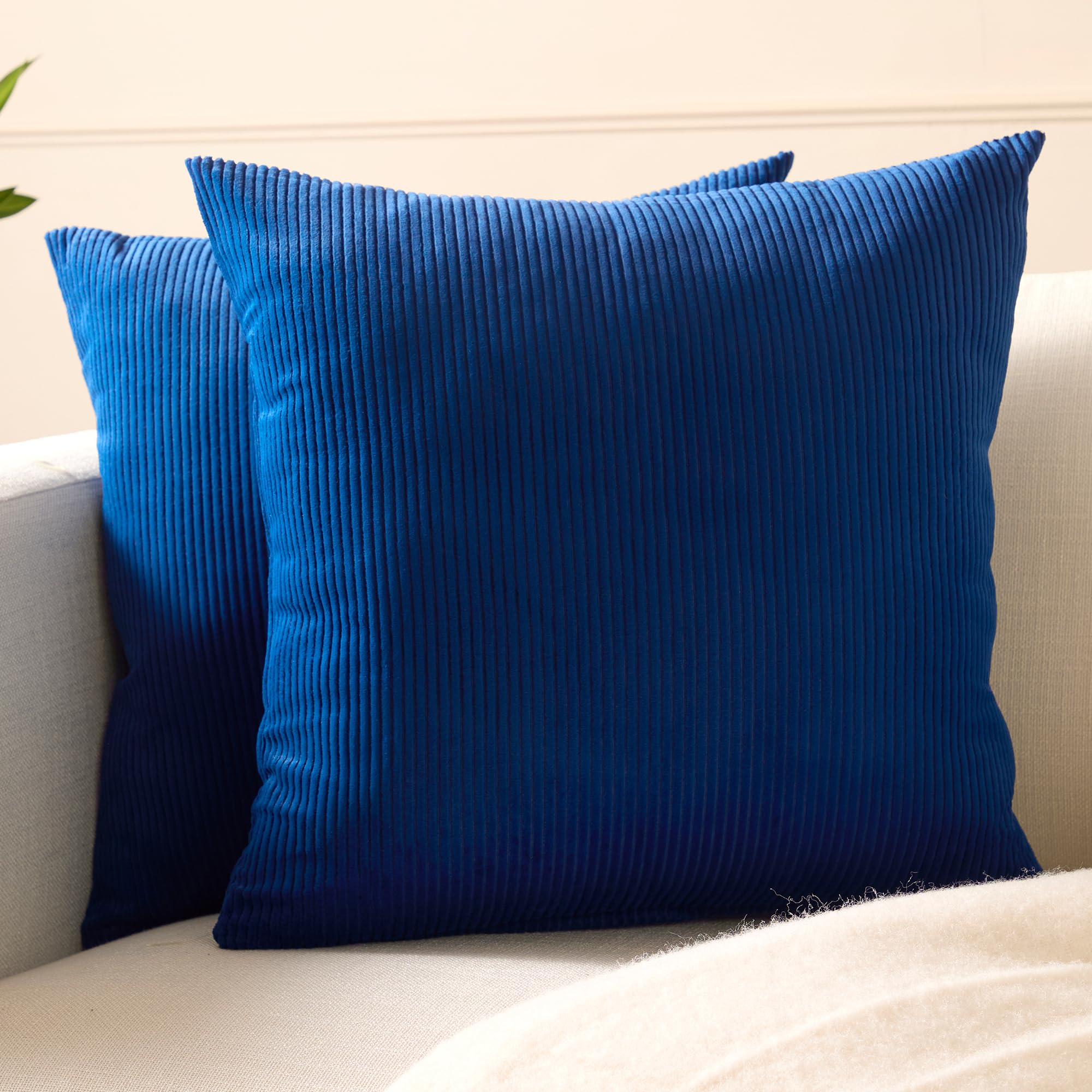 Encasa XO Corduroy Cushion Covers 60x60 cm, Set of 2 Soft Textured Striped Boho Pillow Covers | Decorative and Cozy Cushion Cases For Home Decor For Sofa Living Room Couch Bed, Navy Blue โ image 1
