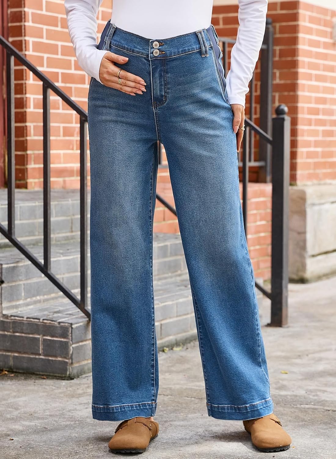 BLENCOT Maternity Jeans High Waist Stright Denim Pants Pregnancy Clothes