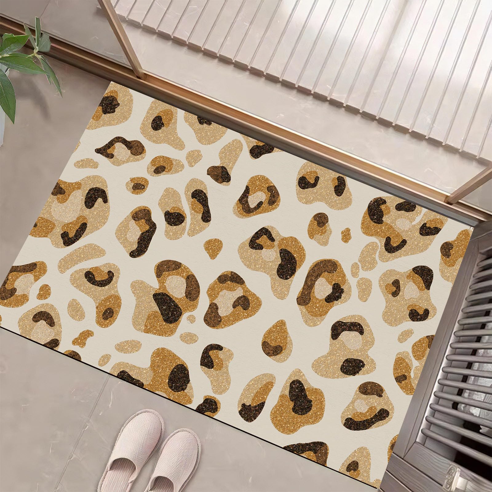 Paillasson léopard beige et marron 90x150cm pour l'entrée de maison