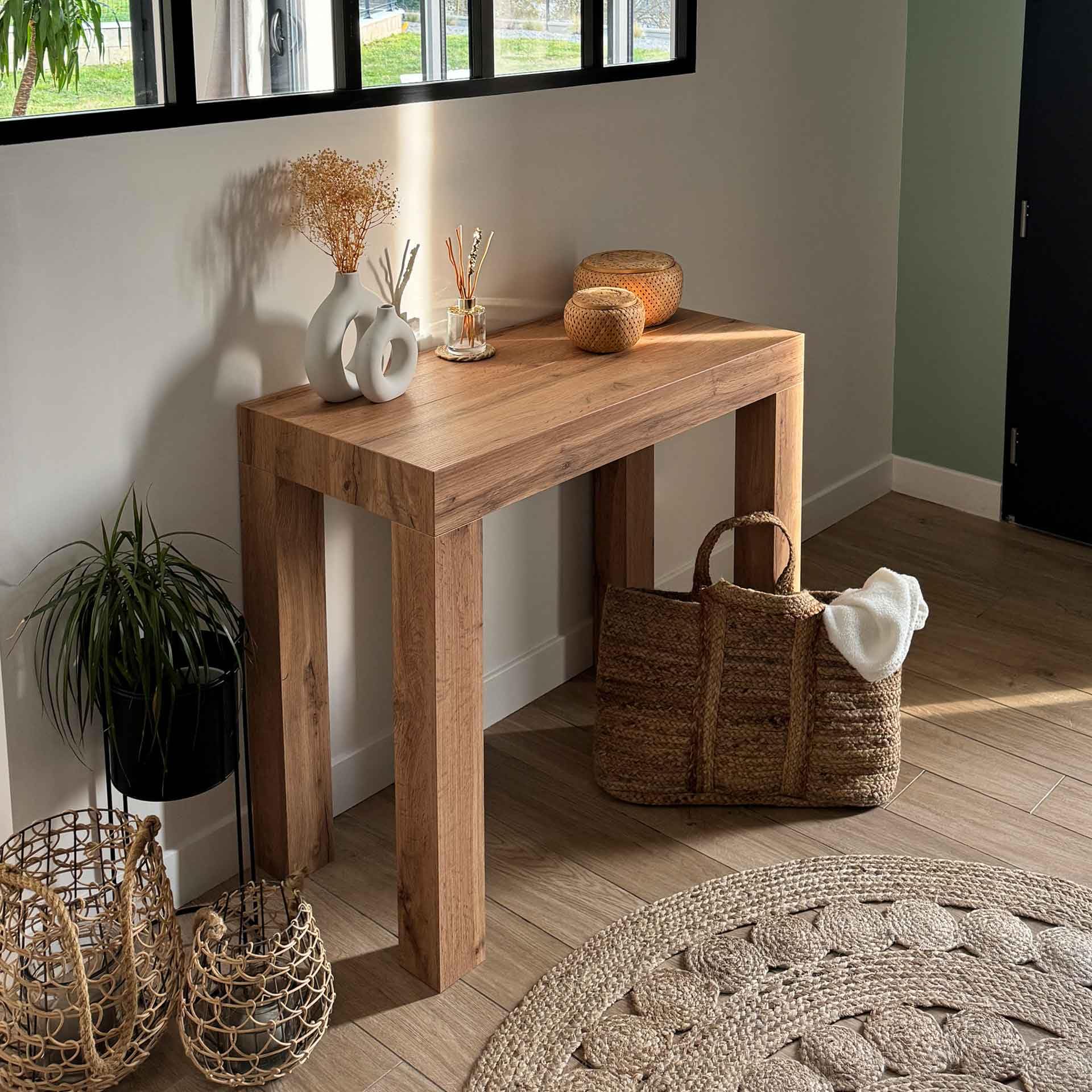 MOBILI FIVER, Table Console Extensible First, 45(305) x90 cm, Bois Rustique, pour 14 Personnes, Console Extensible pour Cuisine et Salon, Made in Italy