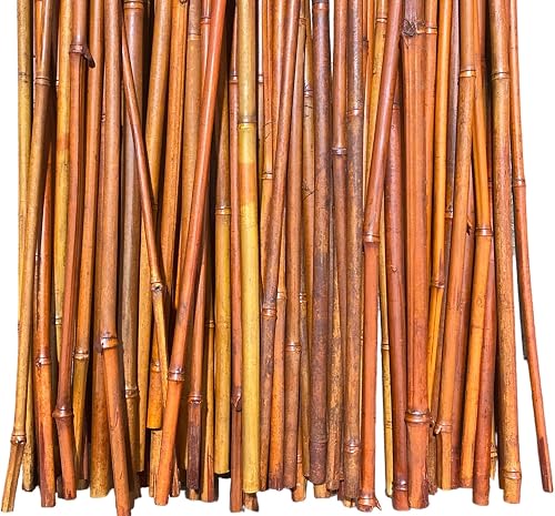 5 ft Tall All-Natural Thick Bamboo Poles - (1/2 in Wide) - 16 Pack - 6 Colors Available! (Brown)
