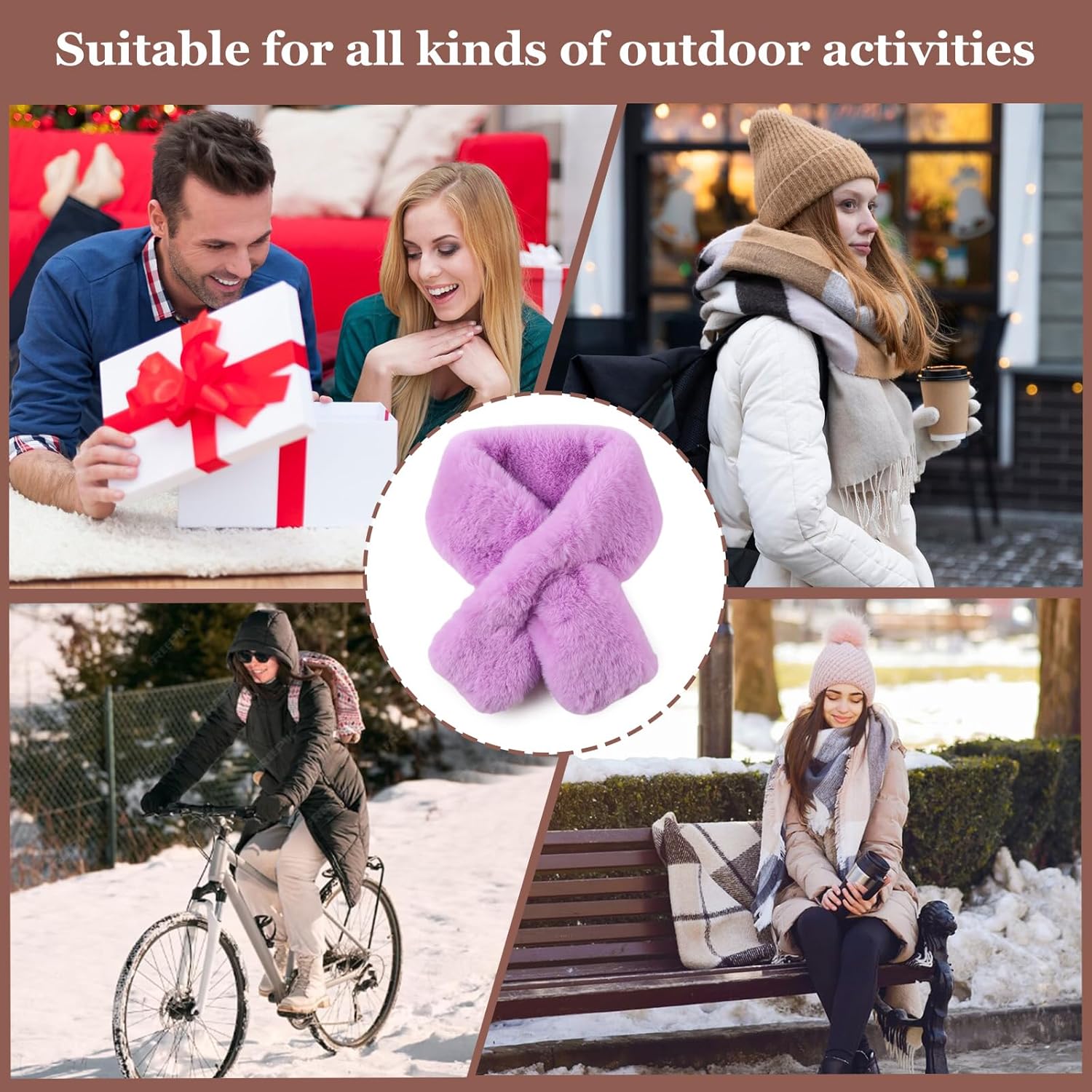 Women Fur Collar Scarf Winter Faux Fur Scarves for Women Cold Weather Lady Neck Warmer - Image 4