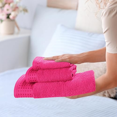 Vista 192 de GLAMBURG Juego de 6 toallas de 100% algodón ultra suave, contiene 2 toallas de baño de 28 x 55 pulgadas, 2 toallas de mano de 16 x 24 pulgadas y 2