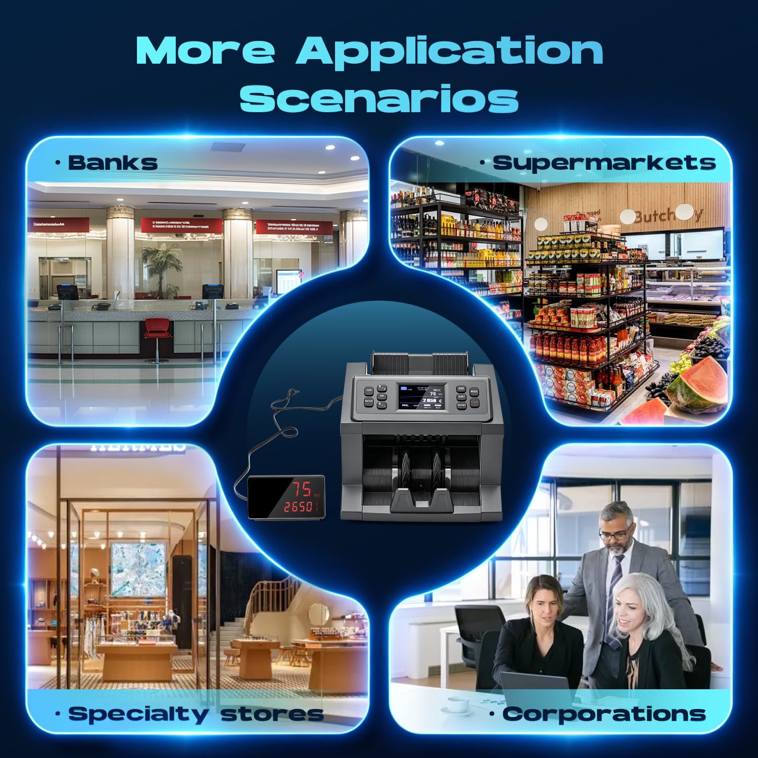 CGOLDENWALL Contabanconte Professionale, Totalizza Banconote Miste 8 Valute | 1000 Banconote/min, Rilevamento di Falsi CIS/UV/IR/MG, Ordinamento, Funzioni Batch e ADD, per Banche, Aziende (Grigio)