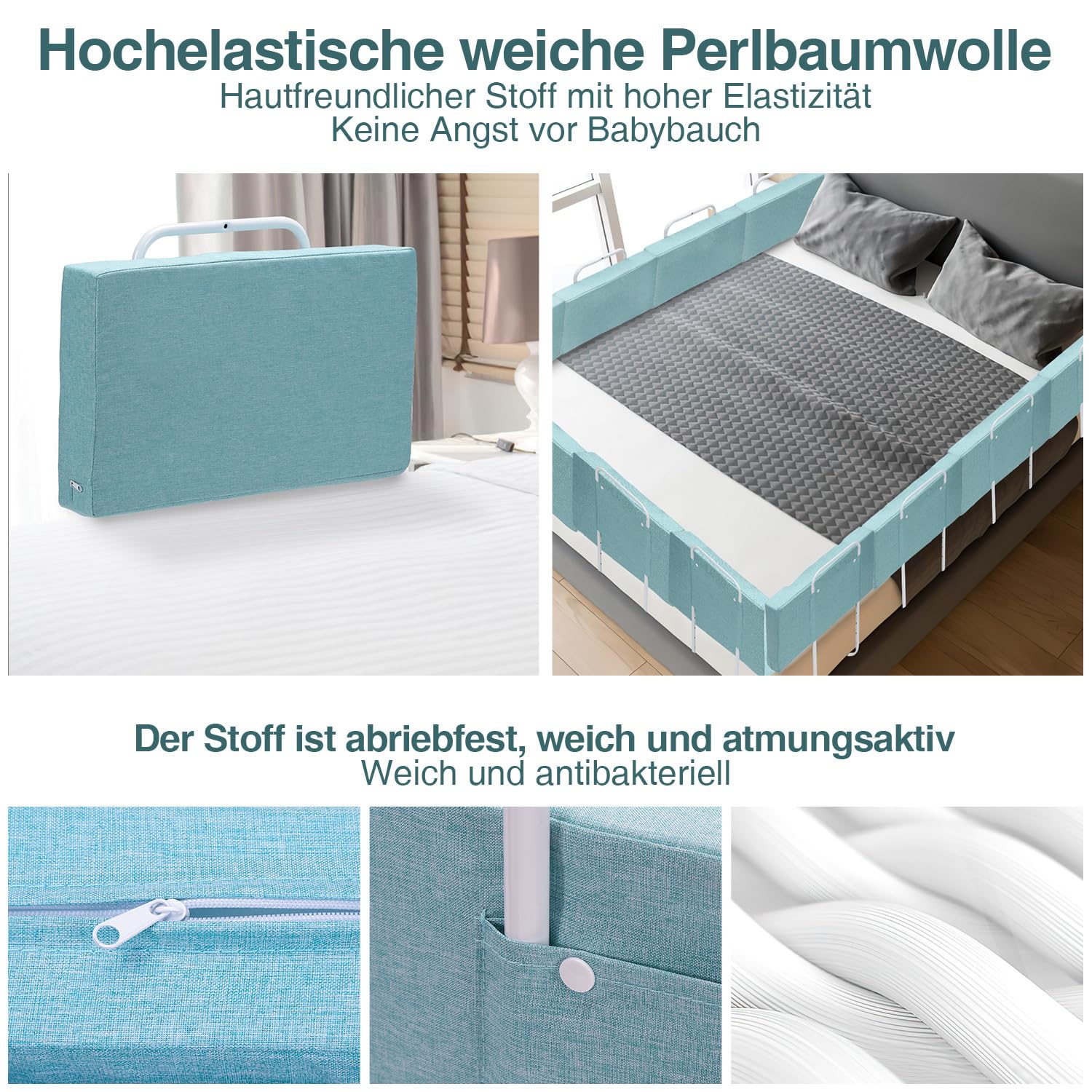 Kratka ochronna do łóżka 60 cm, ochrona łóżka, ochrona przed wypadnięciem, 5-stopniowa regulacja wysokości 40-60 cm, miękka ochrona boczna do łóżeczka dziecięcego i łóżka dostawnego, z