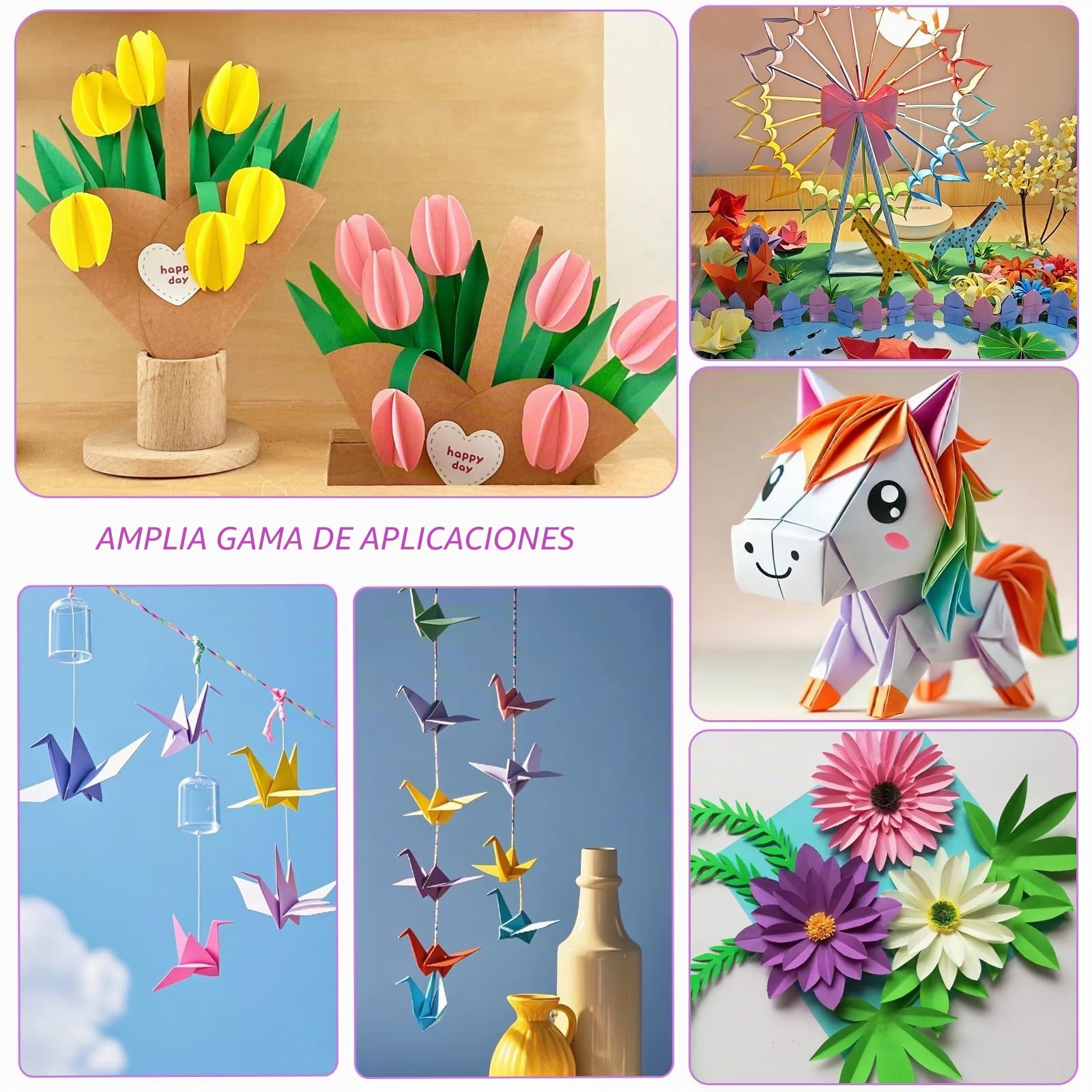 Papel Origami 300 hojas 20 Colores 20x20 cm Doble Cara para Manualidades