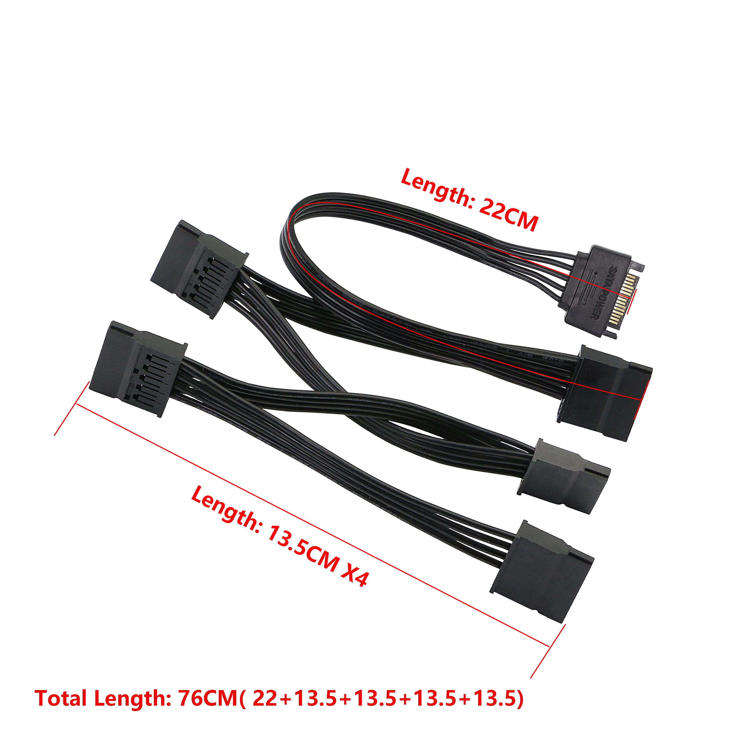TIANXUAN SATA Power Splitter Cable - 1 To 5 Adapter, 15 Pin, 20 Inch, For HDD/SSD Multi-Drive PC Setups-644306