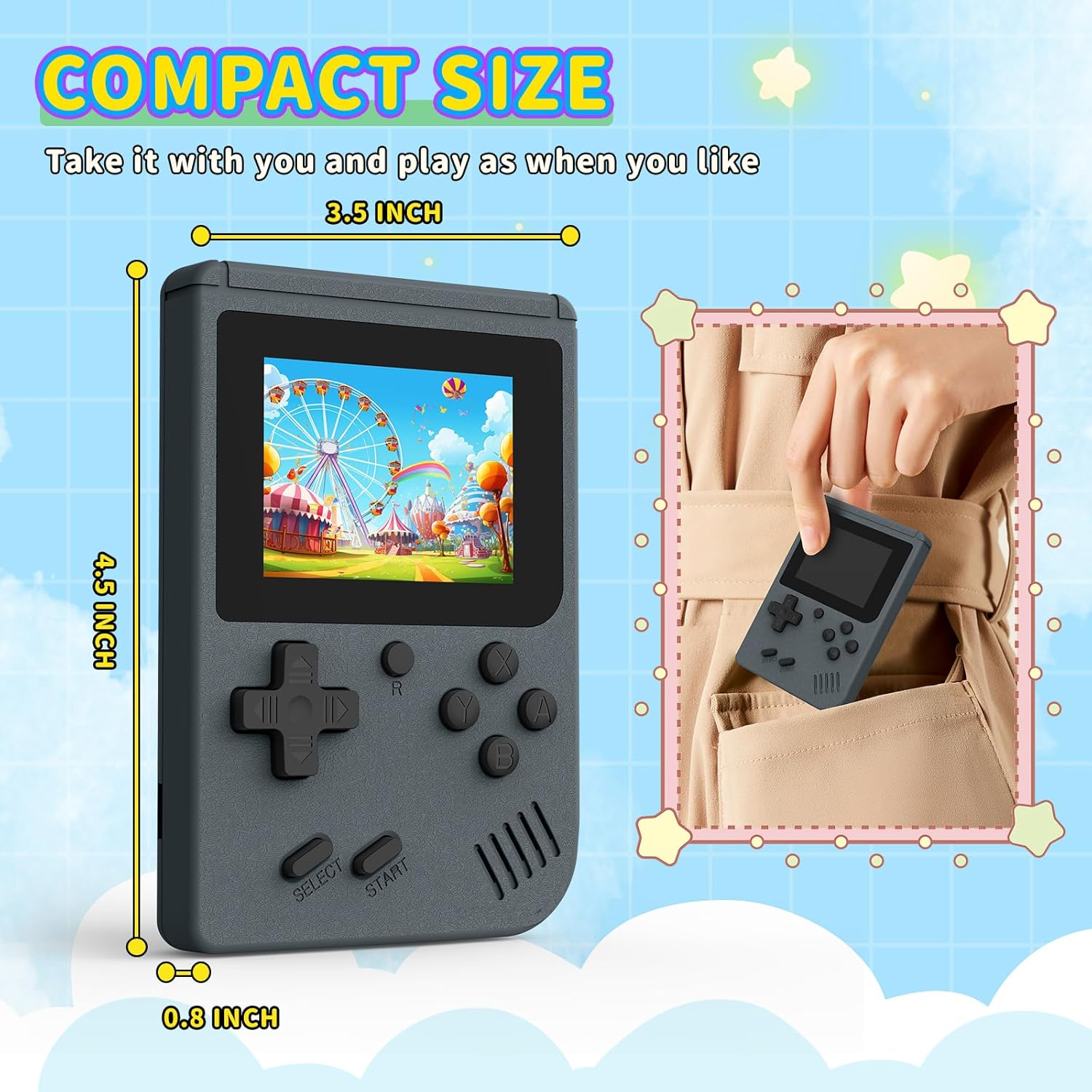 Retro Gaming Console, Portable Video Game Console with 3.0 inch IPS Screen and Preloaded 400 Classic Video Games, Mini Retro Handheld Game Console (Gray) - Image 4