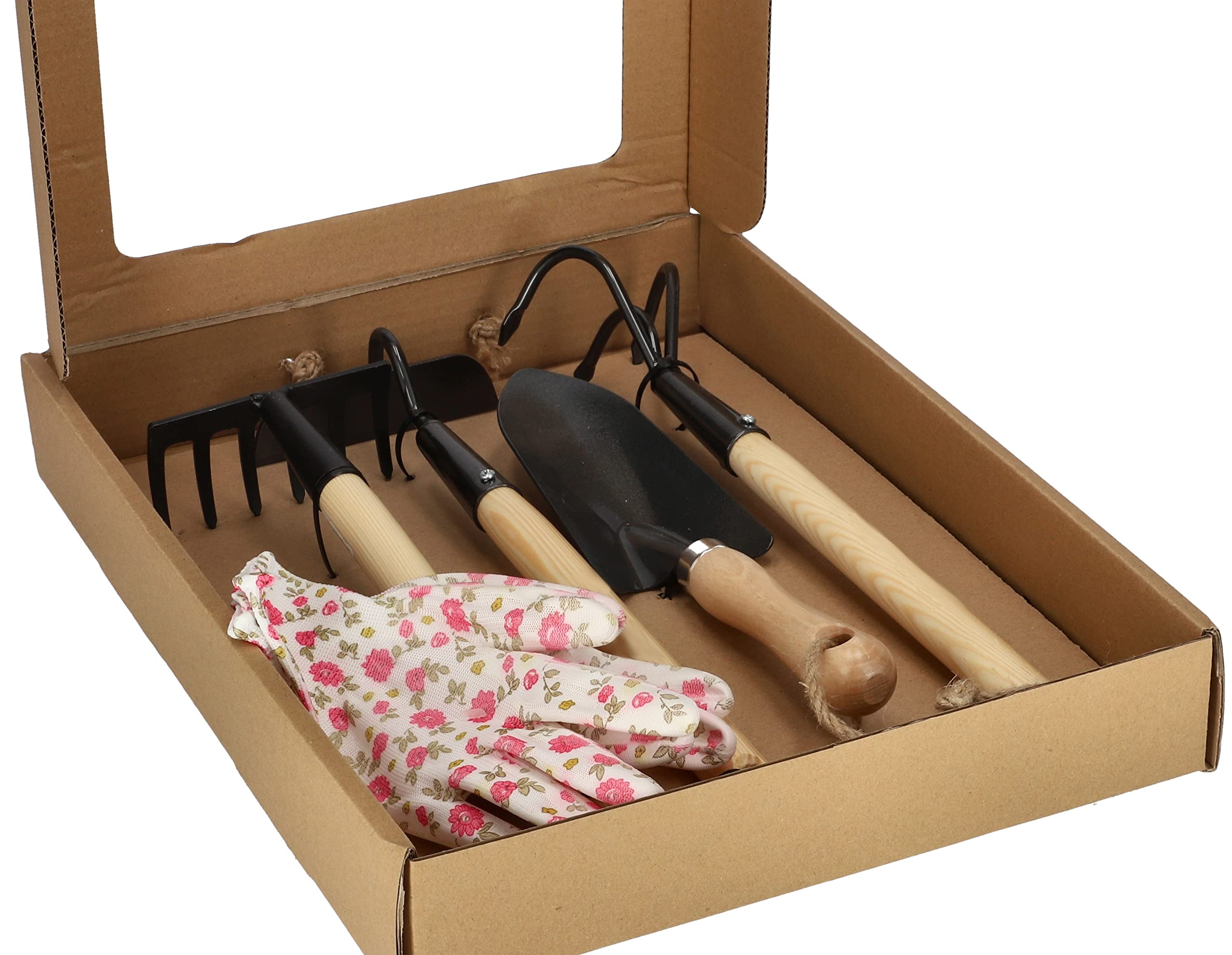 KOTARBAU® Juego de Mini Herramientas de jardín: Pala, rastrillo, escarificador, azada y Guantes, Herramientas de jardinería y huerto, Kit de jardinería, Herramientas de Acero con Mango de Madera