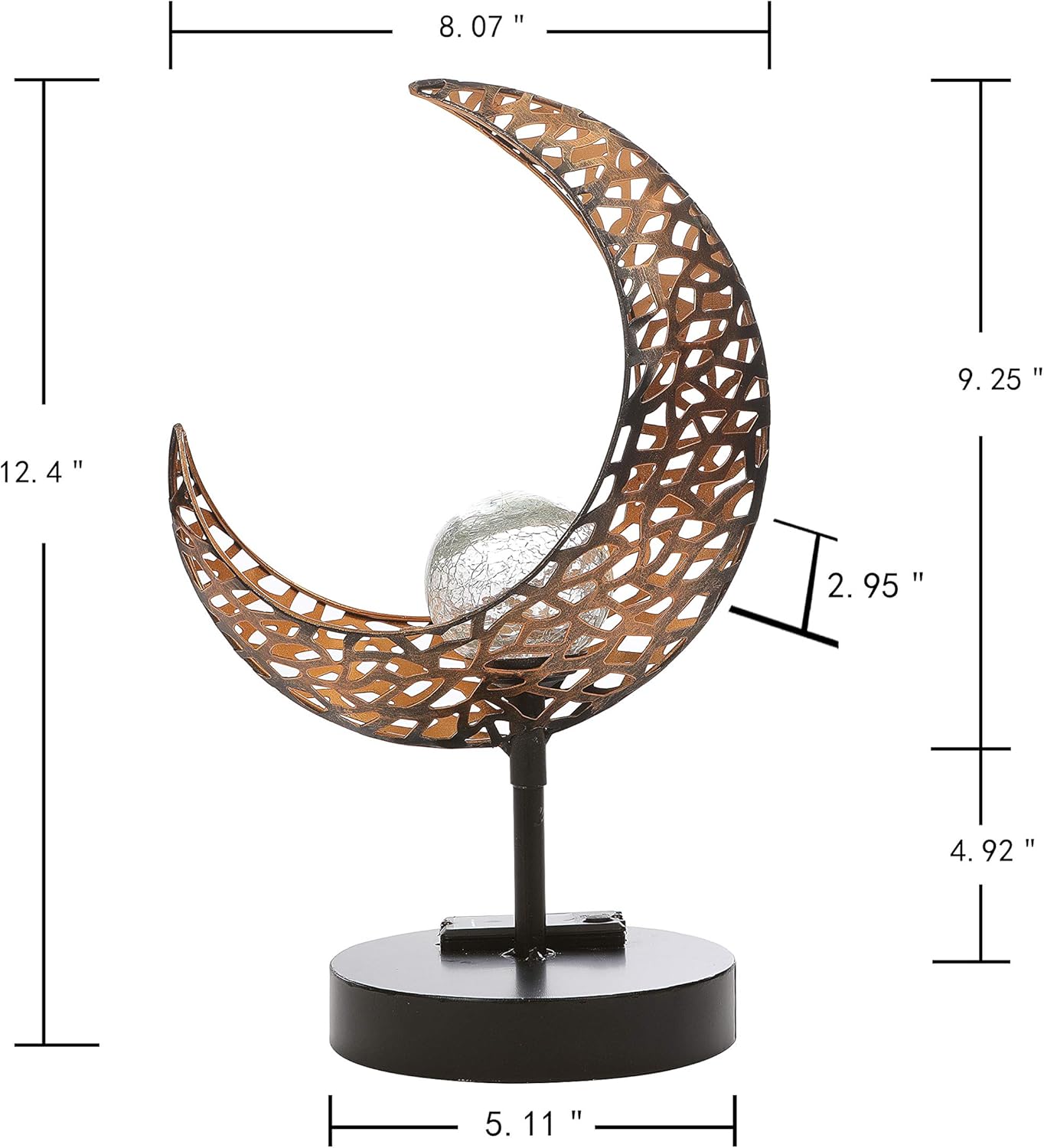 HDNICEZM Garden Solar Table Lights Outdoor Moon Shape Crackle Glass Globe Vintage Metal Lights,Waterproof Warm White LED for Lawn,Patio or Courtyard (Bronze) - - 