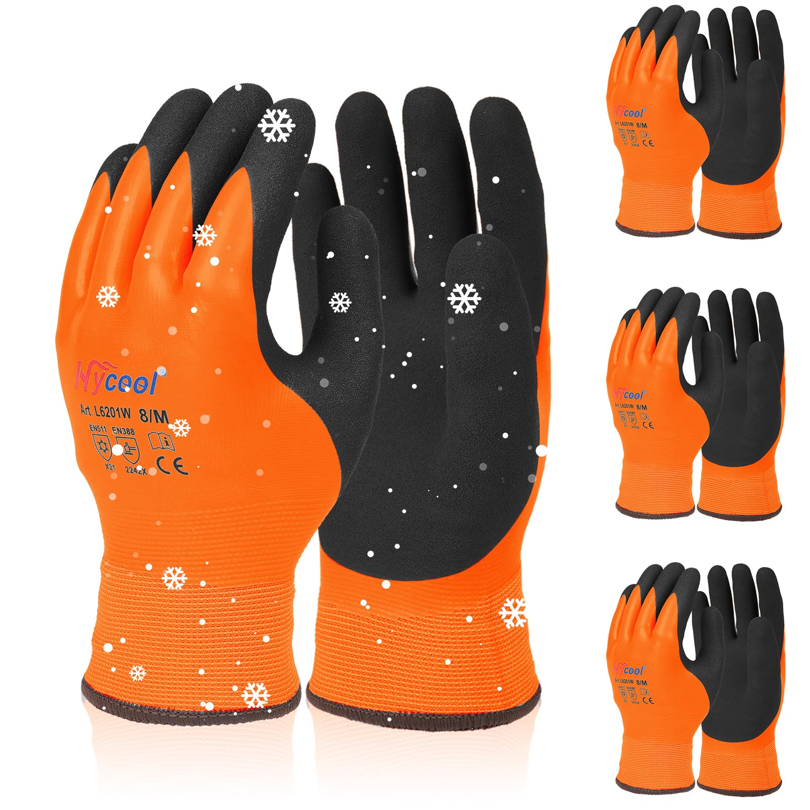 DS Safety Wasserdichte Arbeitshandschuhe mit Kautschukbeschichtung, blau und grau, für Innen- und Außenarbeiten 3 Peer (Orange, L)