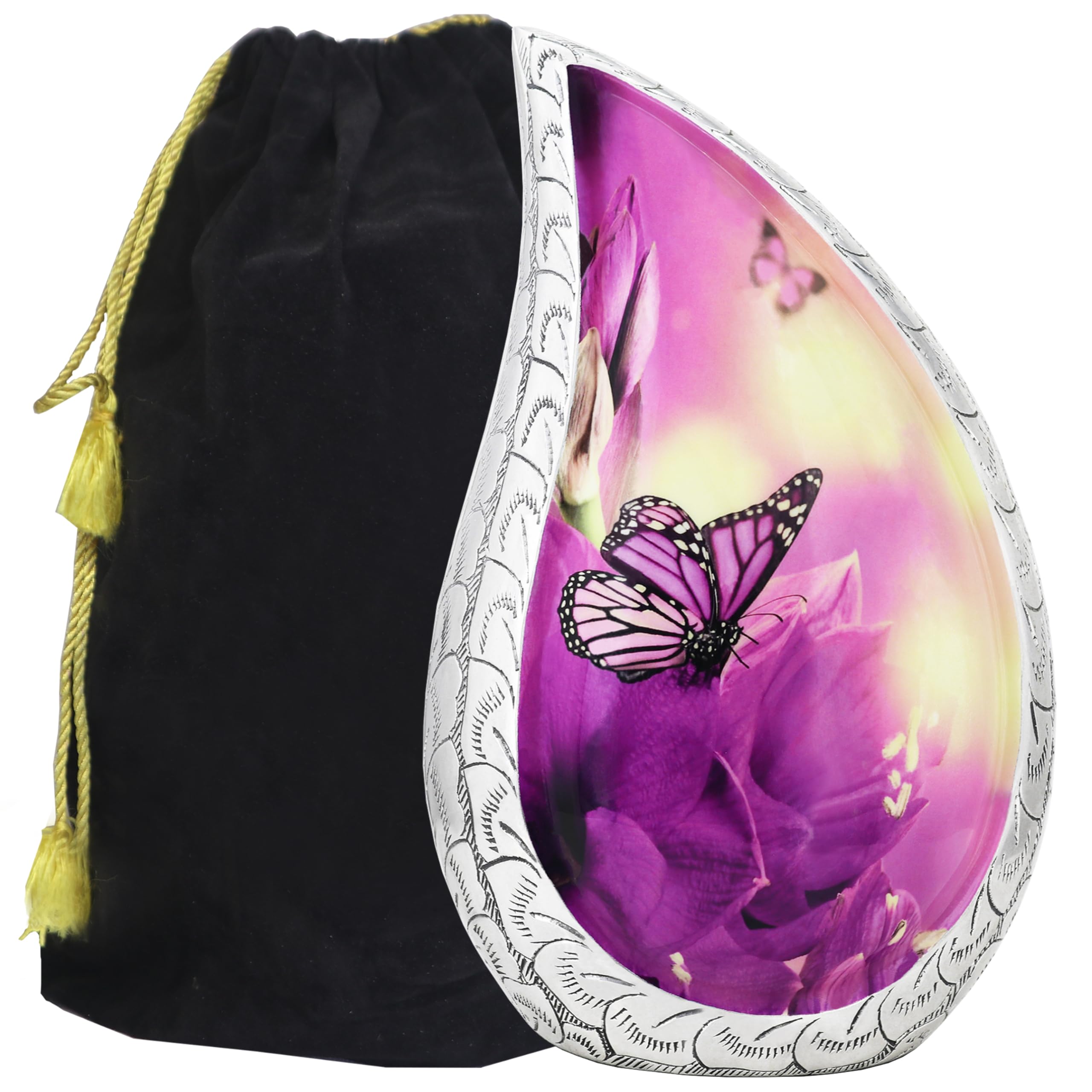 M MEILINXU Urne funéraire décorative en Forme de Papillon Violet pour Cendres humaines – À Afficher à la Maison ou à la Niche, urne en Forme de Goutte en Aluminium gravée pour Cendres Adultes, Femmes