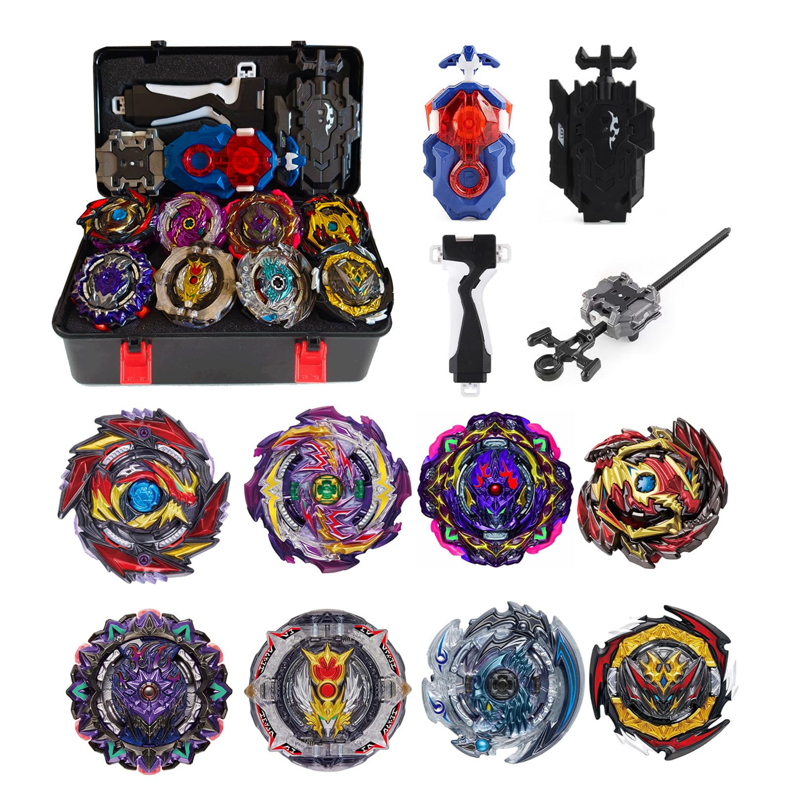 Gkopune 12 Pcs Gyroscope Set, Spinning Top Toy Gift Box + Launcher, With Packaging,HEI