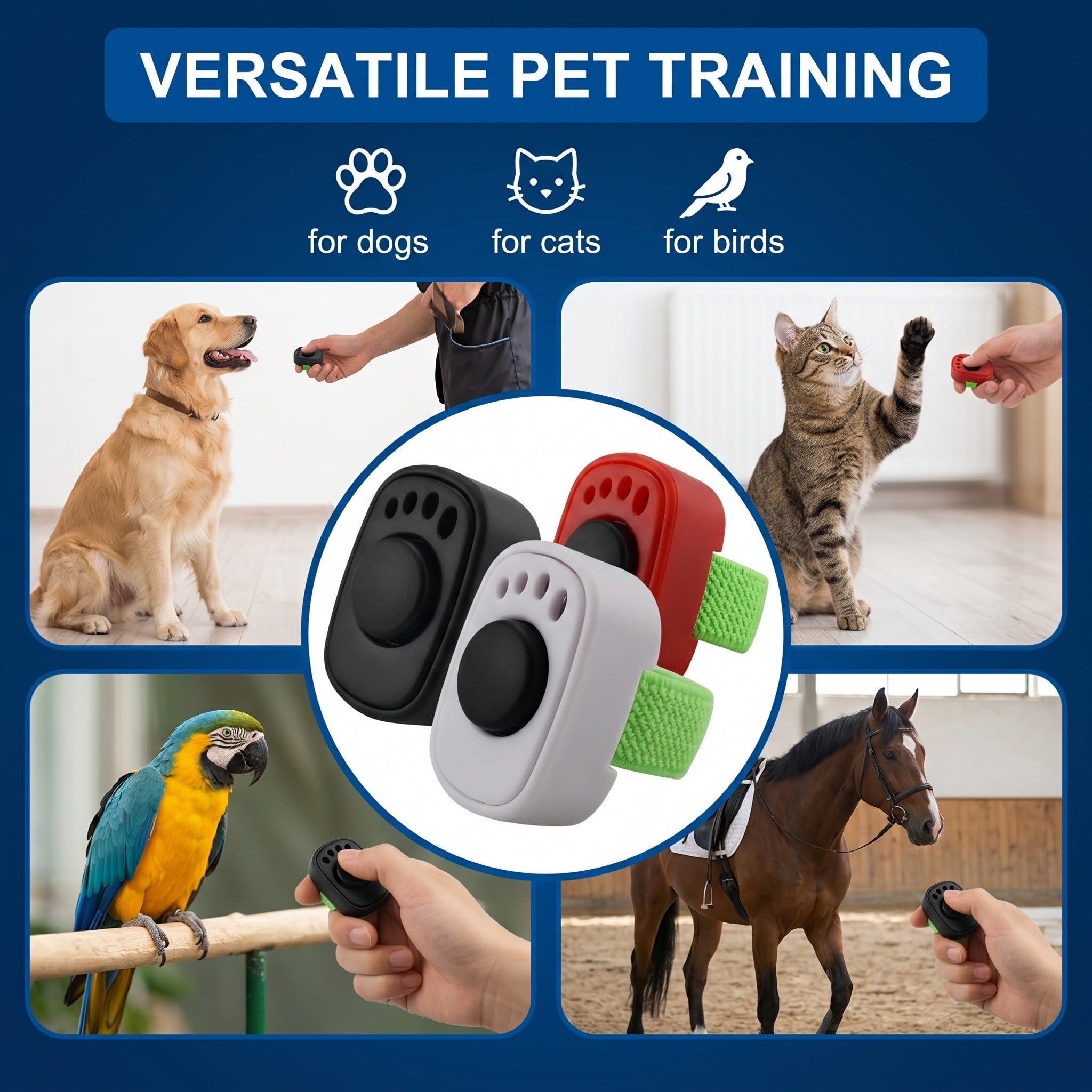 GXGM 3 Pezzi Clicker per Cani e Gatti con Anello per Dita Pratico Accessorio per Addestramento Set Clicker per Cani addestramento, Gatti e Cavalli, Pratico e Compatto