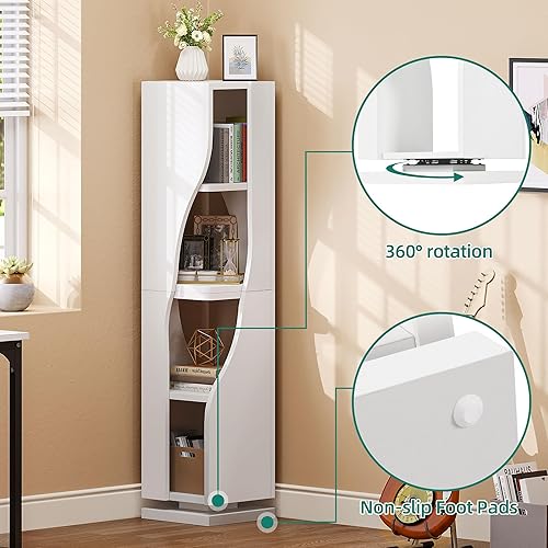 Miniatura 4 de YITAHOME Estantería esquinera de 4 niveles, estante esquinero de forma irregular, moderno organizador de estantes estrechos para dormitorio, sala de