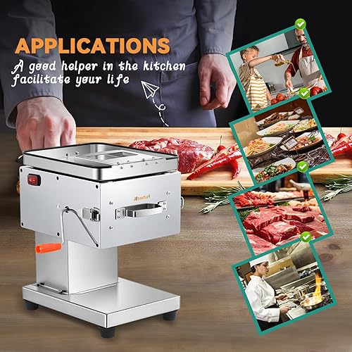 Miniatura 7 de Newhai Cortadora de carne de 0.197 in Máquina cortadora de carne eléctrica Cortadora de carne cruda Cuchilla desmontable Acero inoxidable 110V US