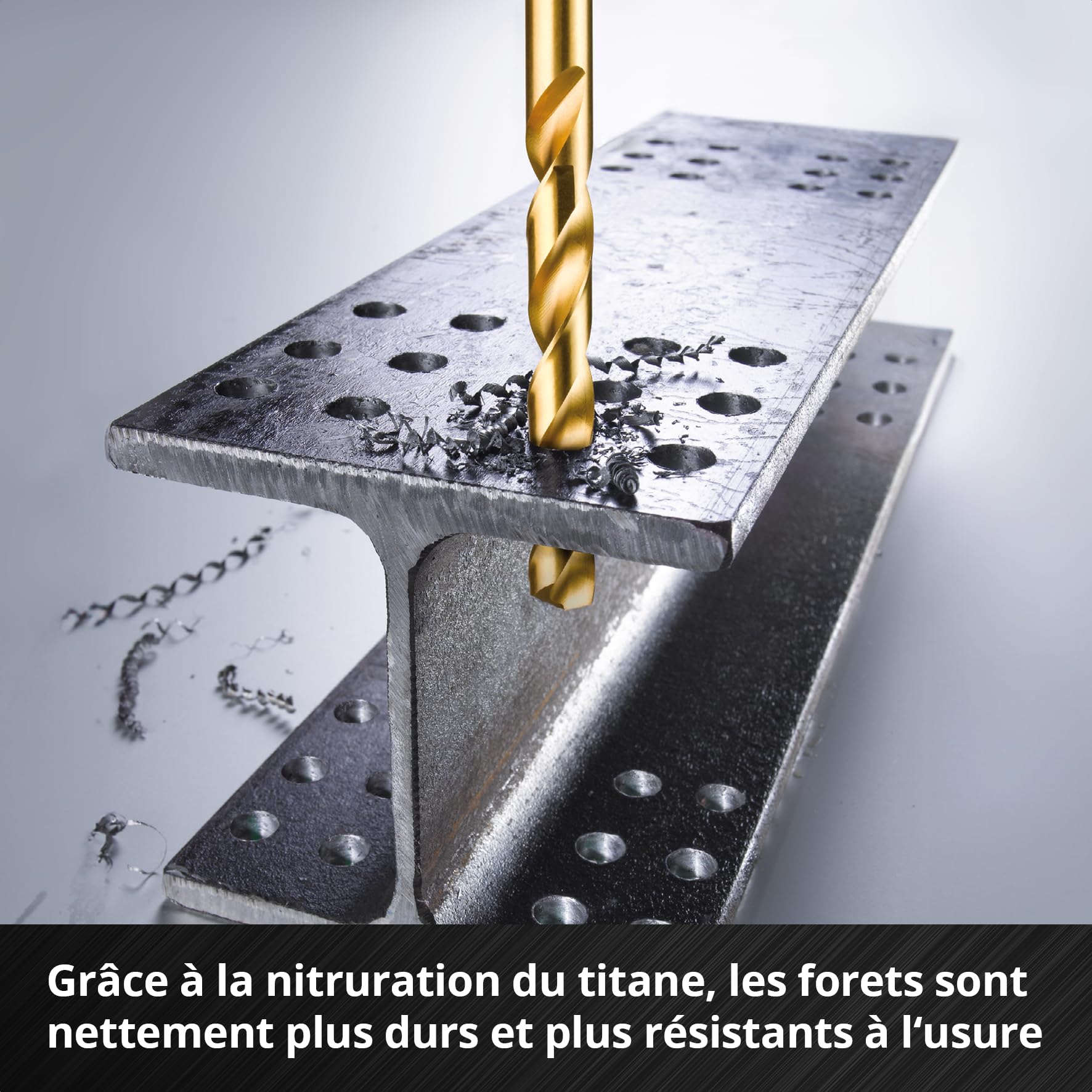 Einhell 19 pièces jeu de forets métal HSS-G TiN, Ø 1–10 mm | Acier HSS | revêtement nitrure de titane | pointe Split Point 135° | spirale N fraisée | queue cylindrique | coffret incl.