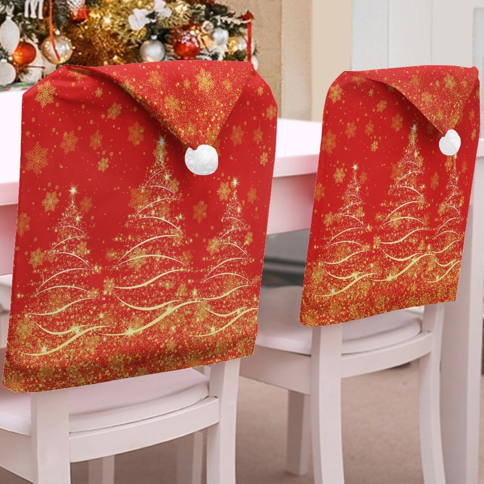 Lukery Albero di Natale Coprisedie Cappello di Babbo Natale, 2 4 6 8 Pezzi Copri Schienale Sedia Natale Coprisedie di Babbo Natale Fodere per Sedie Natalizie (6 Pezzi,Fiocco di Neve Dorato A)