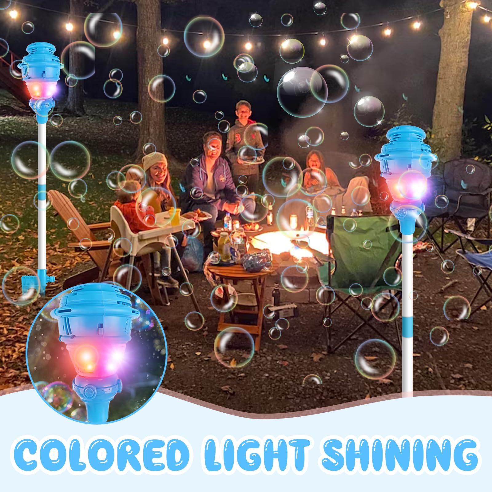 2 en 1 Torre De Burbujas, Linterna con máquina de pompas automática, Luces y música Recargable Máquina De Burbujas para Farola para el jardín, el Patio Trasero, el césped, una Fiesta