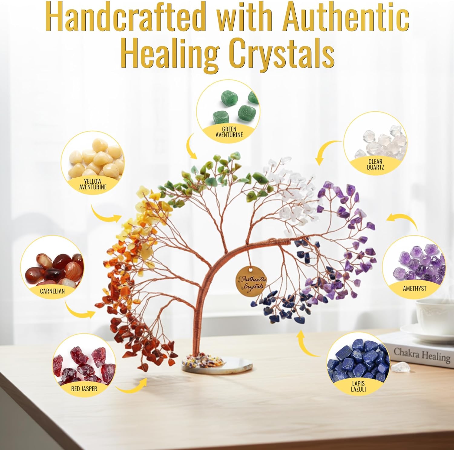 7 Chakra Crystal Tree of Life – Handmade Healing Gemstone Bonsai Trees for Home & Office Décor – Feng Shui Money Tree for Positive Energy, Good Luck & Spiritual for Women - Image 2