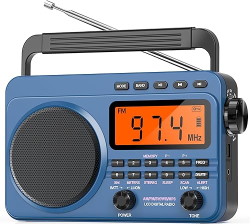 Radio digital AM FM de onda corta con la mejor recepción, radio portátil recargable de 4000 mAh con alerta meteorológica NOAA, altavoz grande,