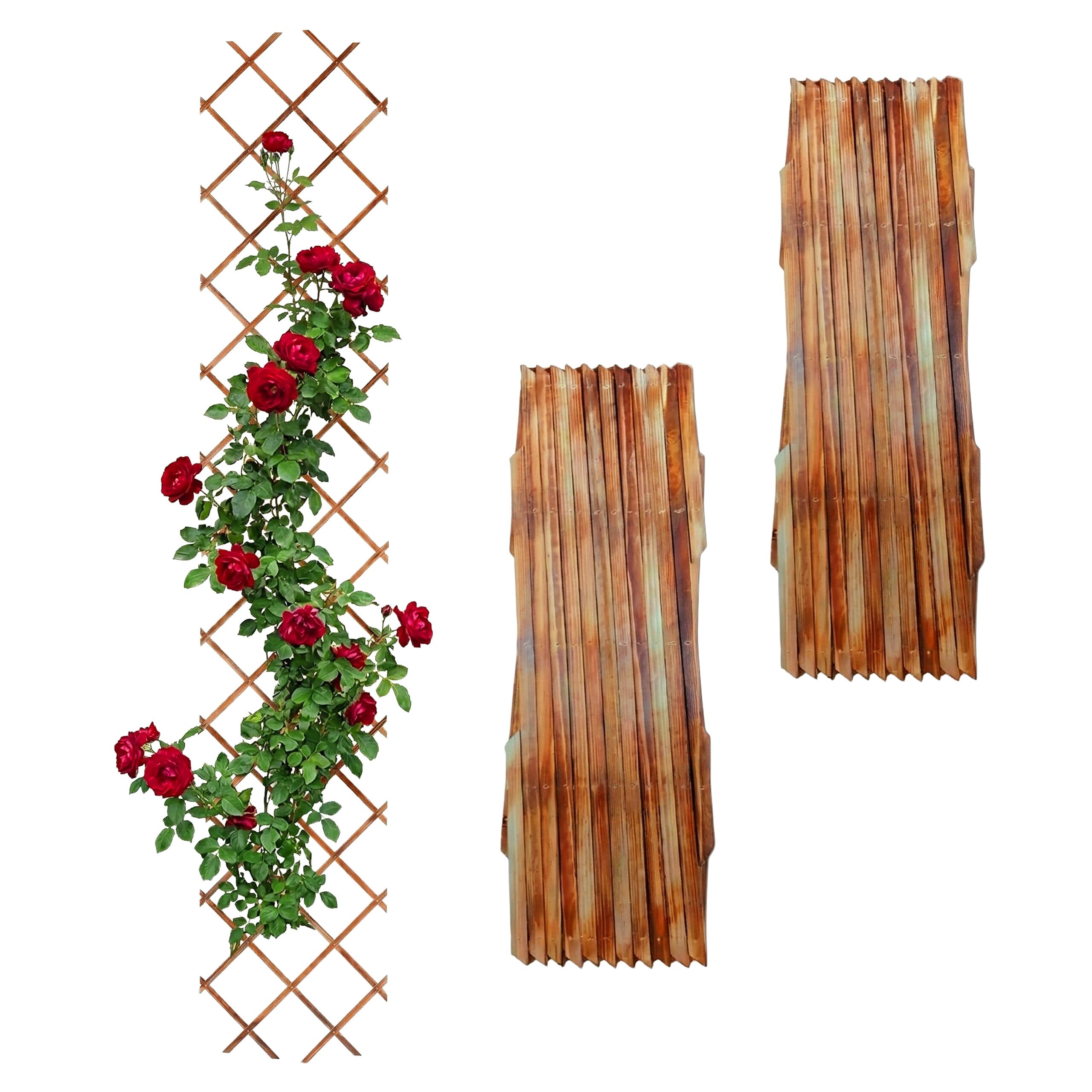 Relaxdays Treillis Extensible, Lot de 3, 270 x 45 cm, Bois brûlé, Fixation Murale, pour Plantes grimpantes