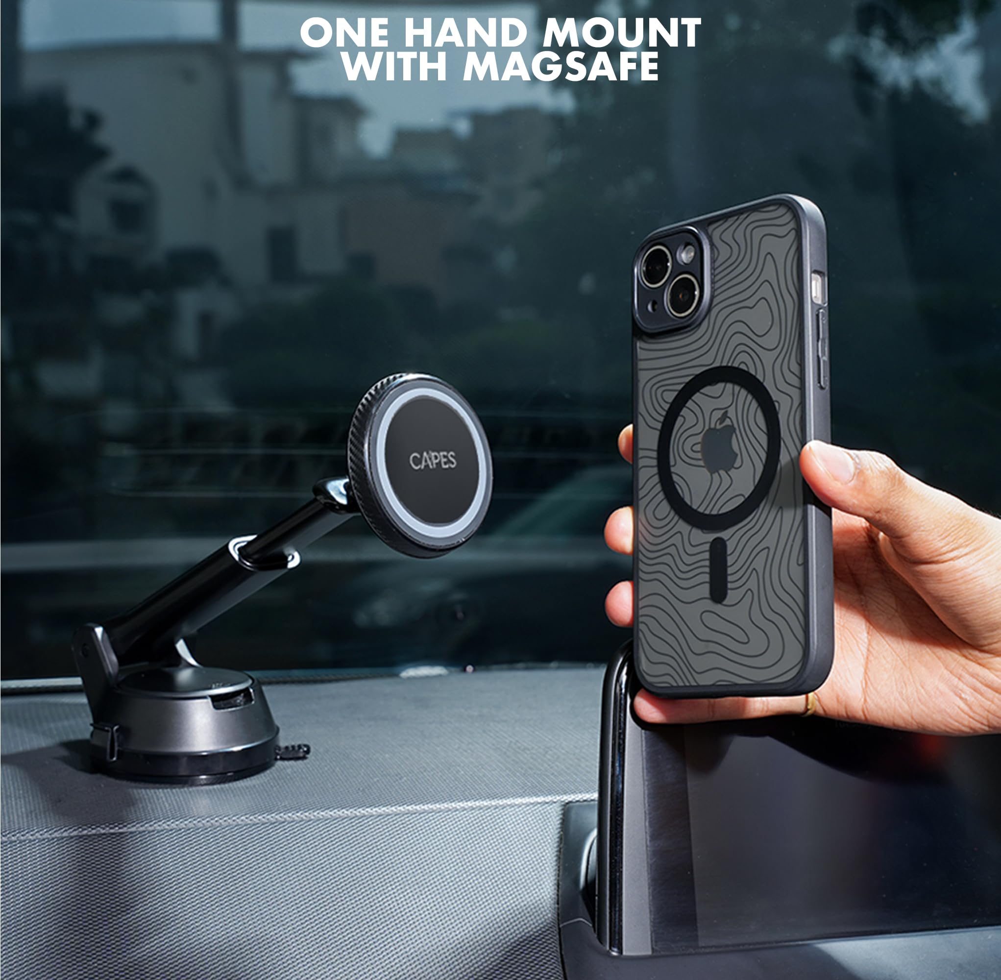Capes Maglock Support de téléphone magnétique pour tableau de bord et pare-brise compatible avec le support de voiture MagSafe, pour iPhone 16/15/14/13/12 avec support réglable, aimants puissants et