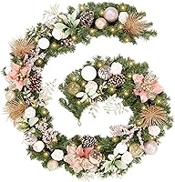 Vista 16 de WBHome Guirnalda de Navidad preiluminada de 6 pies/72 pulgadas, guirnalda iluminada blanca y dorada con 35 luces LED para decoración de Navidad