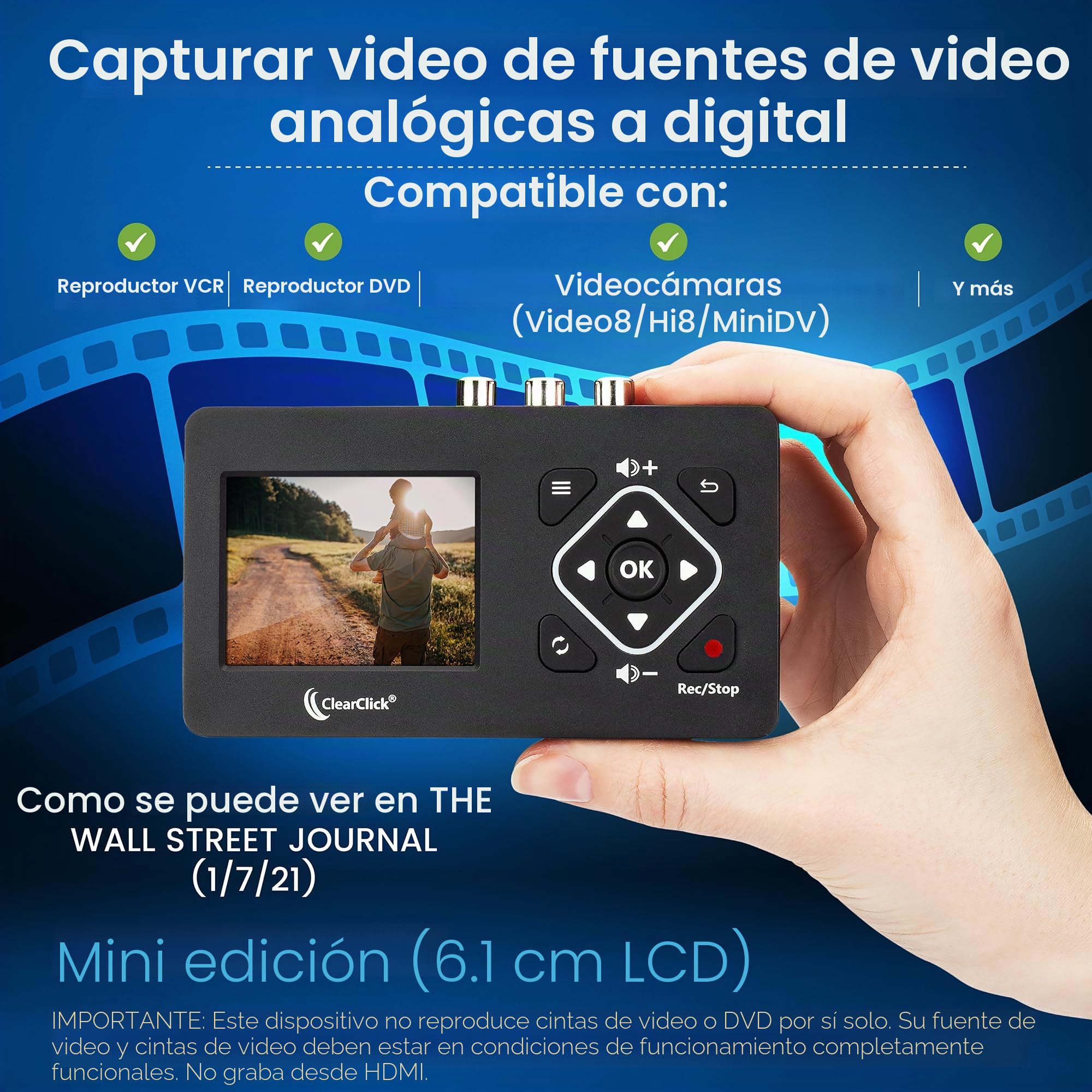 ClearClick Convertidor de vídeo a Digital 2.0 (Segunda generación) Mini Edition, graba vídeo de VCR, Cintas VHS, AV, RCA, Hi8, videocámara, DVD, Sistemas de Juegos