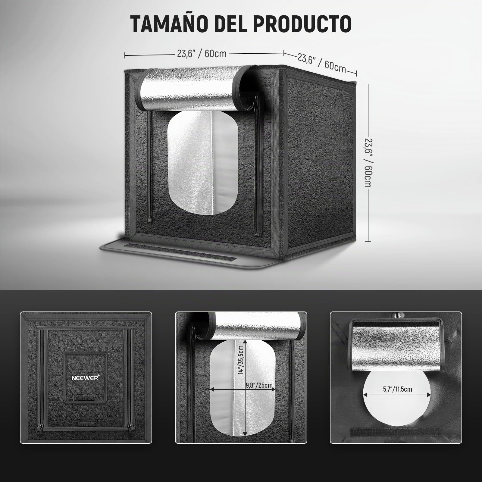 NEEWER 50W Caja de Luz Estudio Fotográfico, 24"x24" Plegable y Portátil con 4 Fondos, 5600 K, 160 LED, 5200 lx/0,5 m, Regulable, para Fotografía de Joyería y Electrónica, LP60