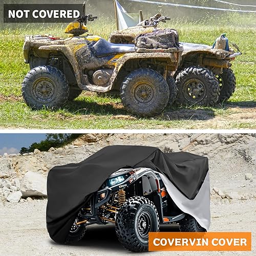 Miniatura 8 de COVERVIN Cubierta para ATV, Tela Oxford Impermeable de Servicio Pesado Cubierta Protectora para Cuatrimoto/Quad de 4 Ruedas para Kawasaki Honda Negro
