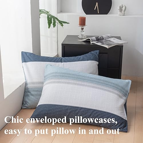 Miniatura 5 de EAVD - Moderno juego de funda de edredón de color verde esmeralda liso, tamaño queen, suave, 100 % algodón tejido de gofre, con 2 fundas de almohada