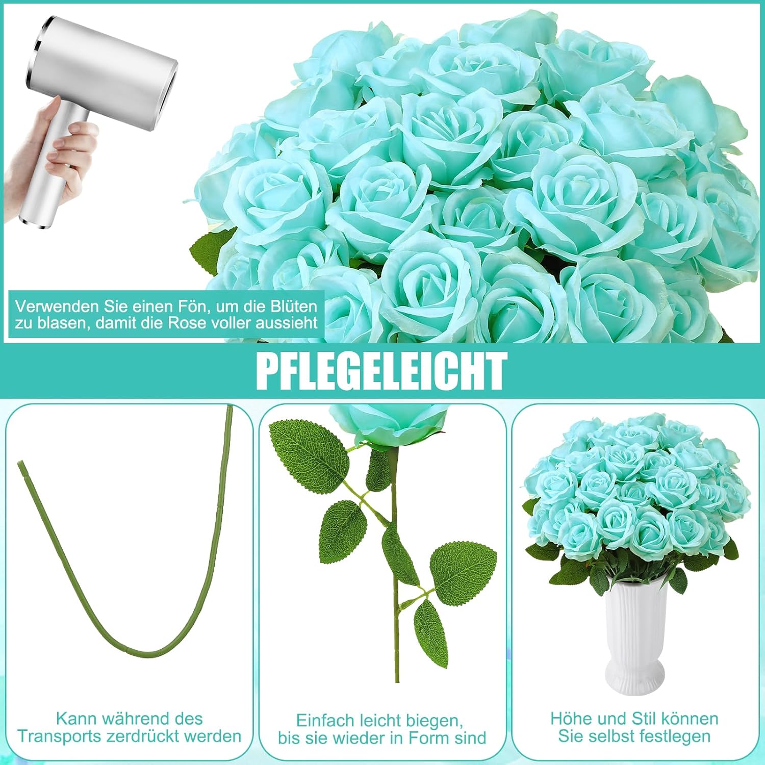 Pack of 36 Artificial Roses, Artificial Flowers, Fake Roses Artificial Flowers with Stems for DIY Wedding, Valentine's Day, Mother's Day, Baby Shower, Bouquets Bridal Home Decoration