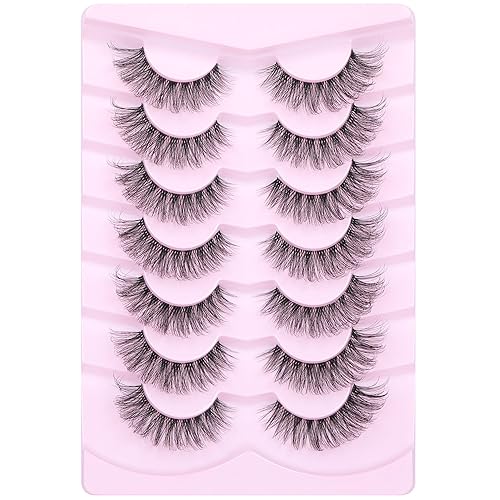 Miniatura 7 de Geeneiya - Pestañas de banda transparente de 0.59 pulgadas, aspecto natural, pestañas postizas 3D, cortas, esponjosas, paquete de 7 pares